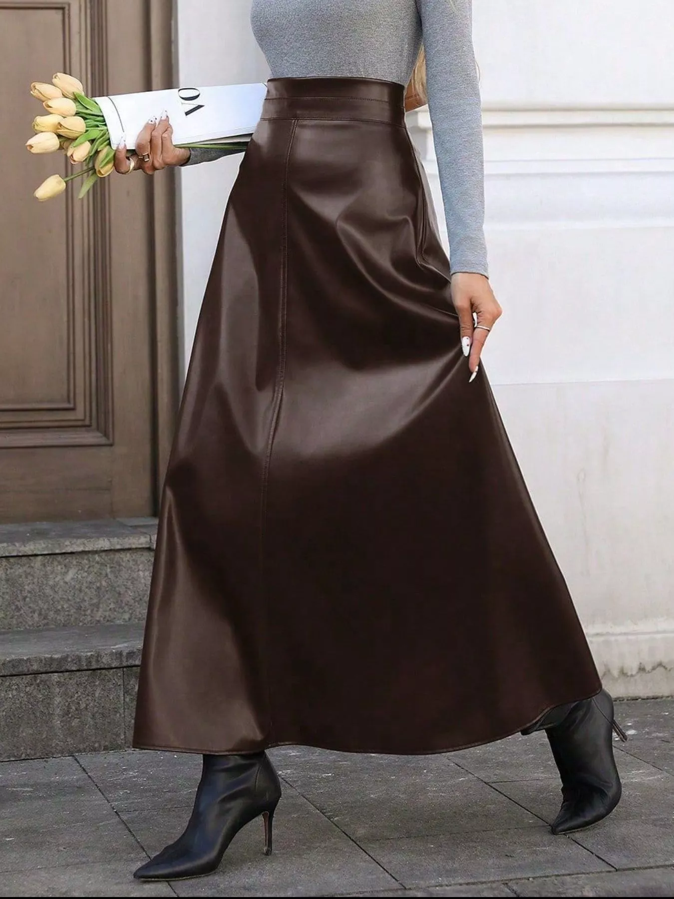 Leather A-Line Midi Skirt - Image 2