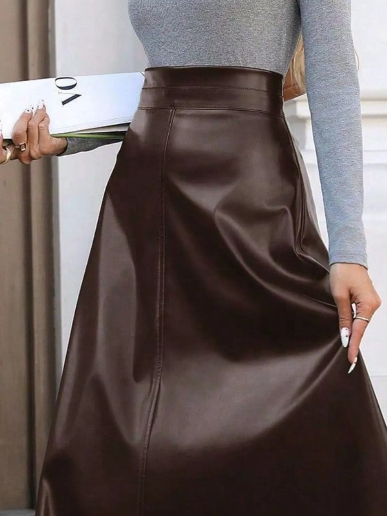 Leather A-Line Midi Skirt - Image 3