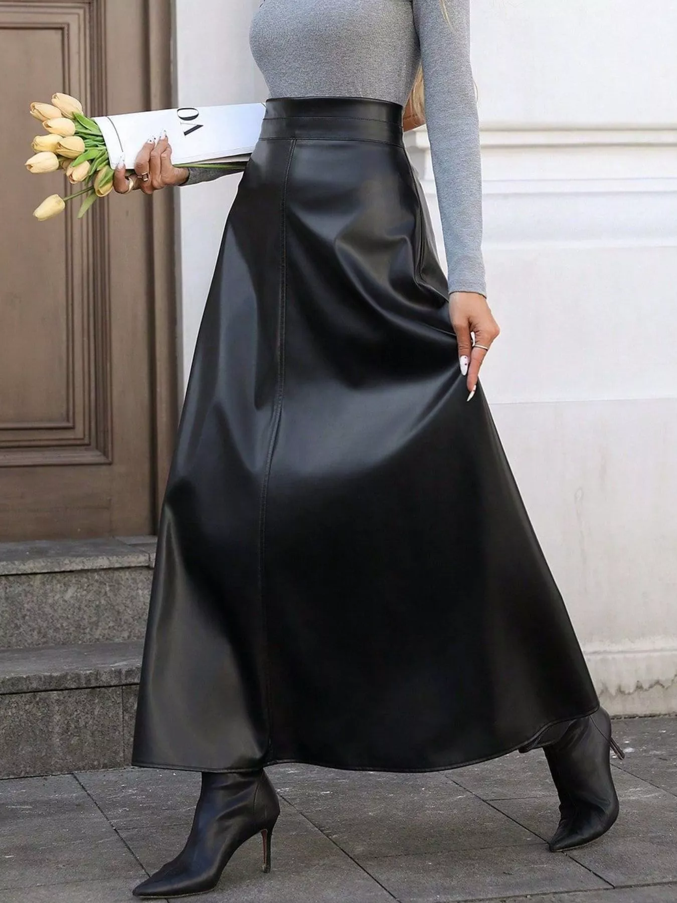 Leather A-Line Midi Skirt - Image 6