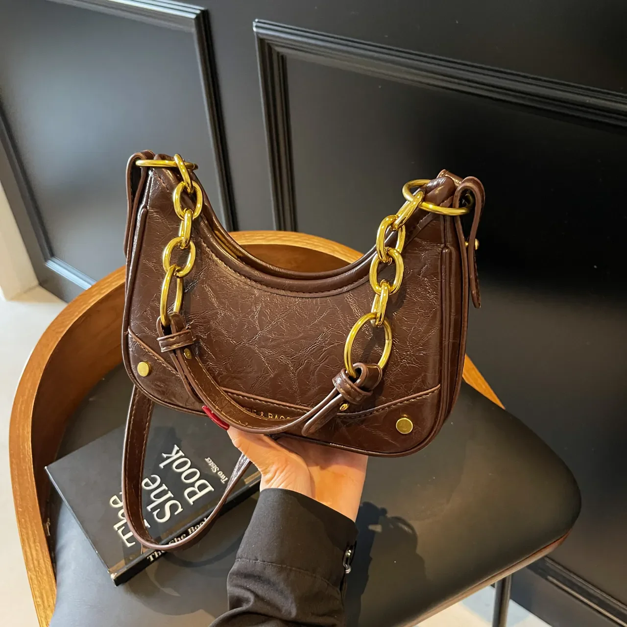Leather Crescent Shoulder Bag - Image 3