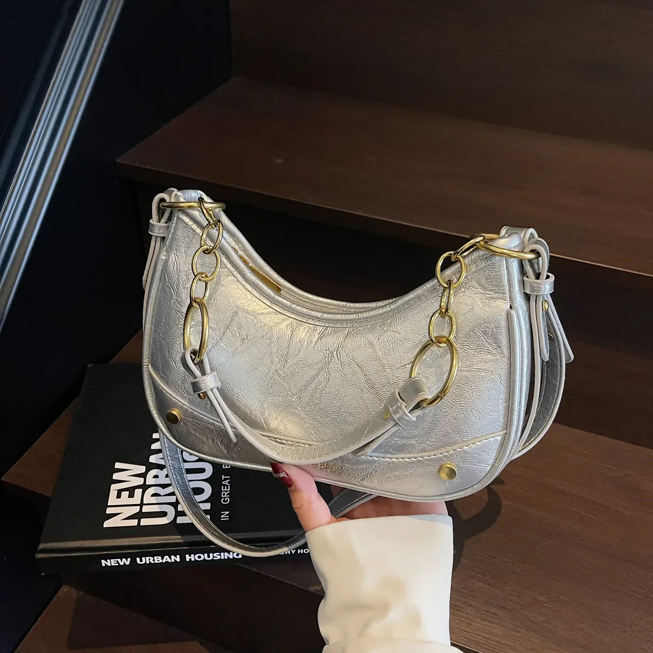 Leather Crescent Shoulder Bag - Image 5