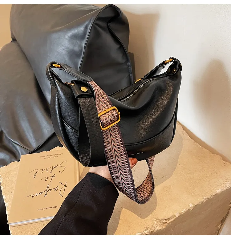 Leather Shoulder Bag with Woven Strap - Image 8