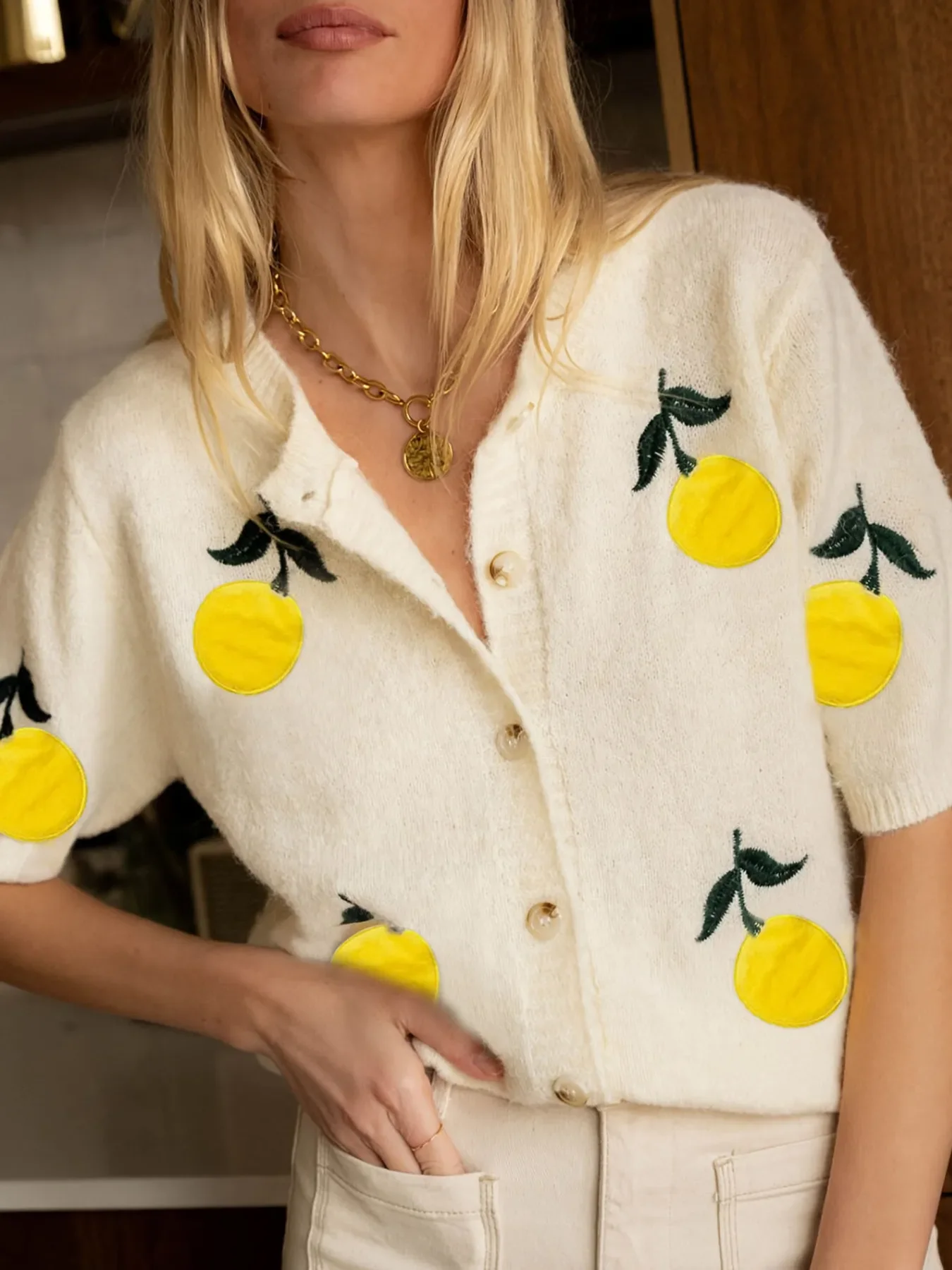 Lemon Button-Up Short Sleeve Cardigan - Image 2