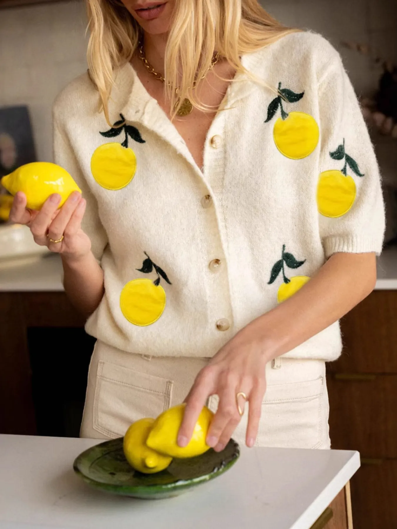 Lemon Button-Up Short Sleeve Cardigan - Image 5