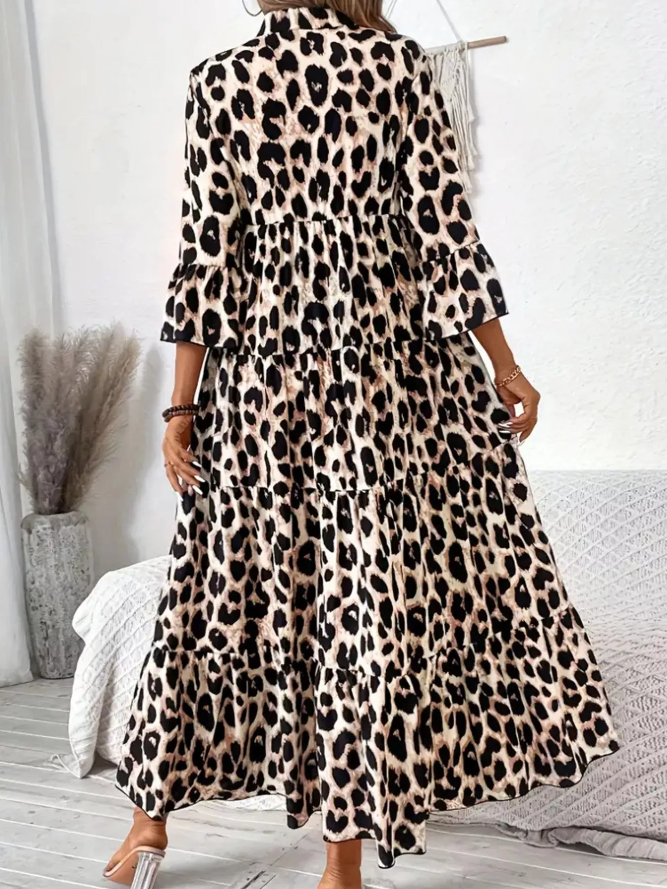 Leopard 3/4 Sleeve Midi Dress - Image 10