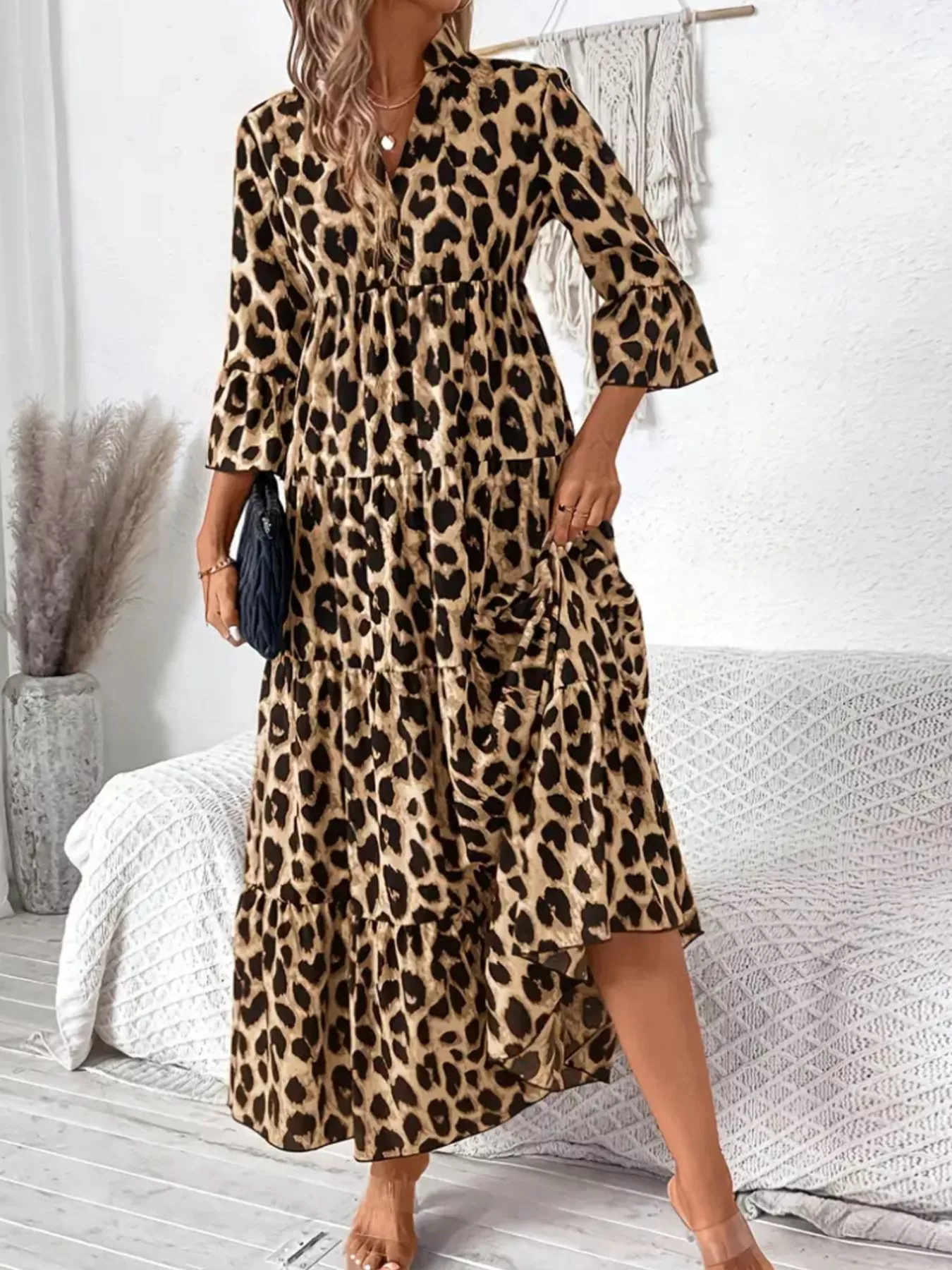 Leopard 3/4 Sleeve Midi Dress - Image 2