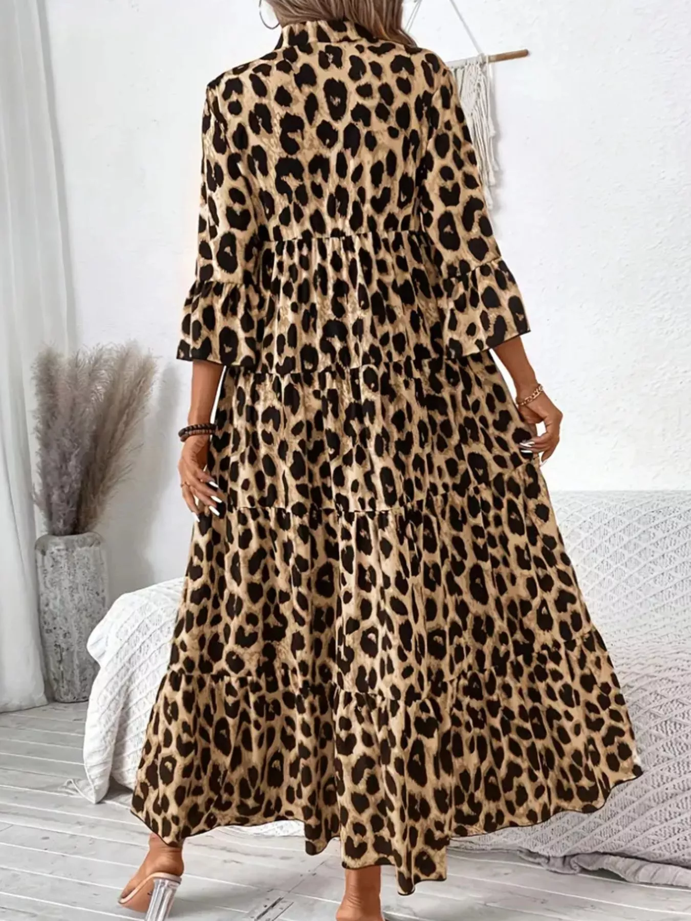Leopard 3/4 Sleeve Midi Dress - Image 5