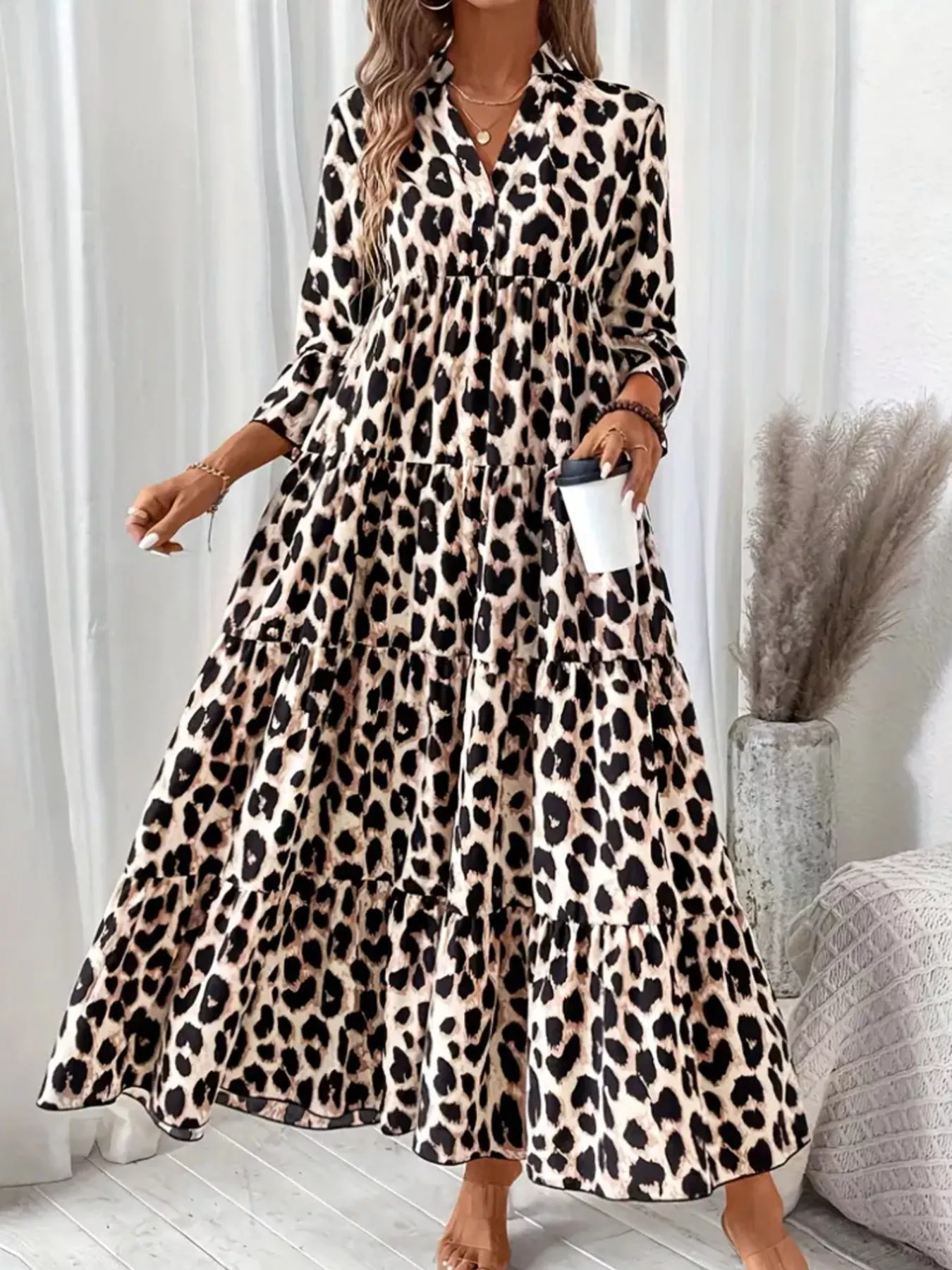 Leopard 3/4 Sleeve Midi Dress - Image 7