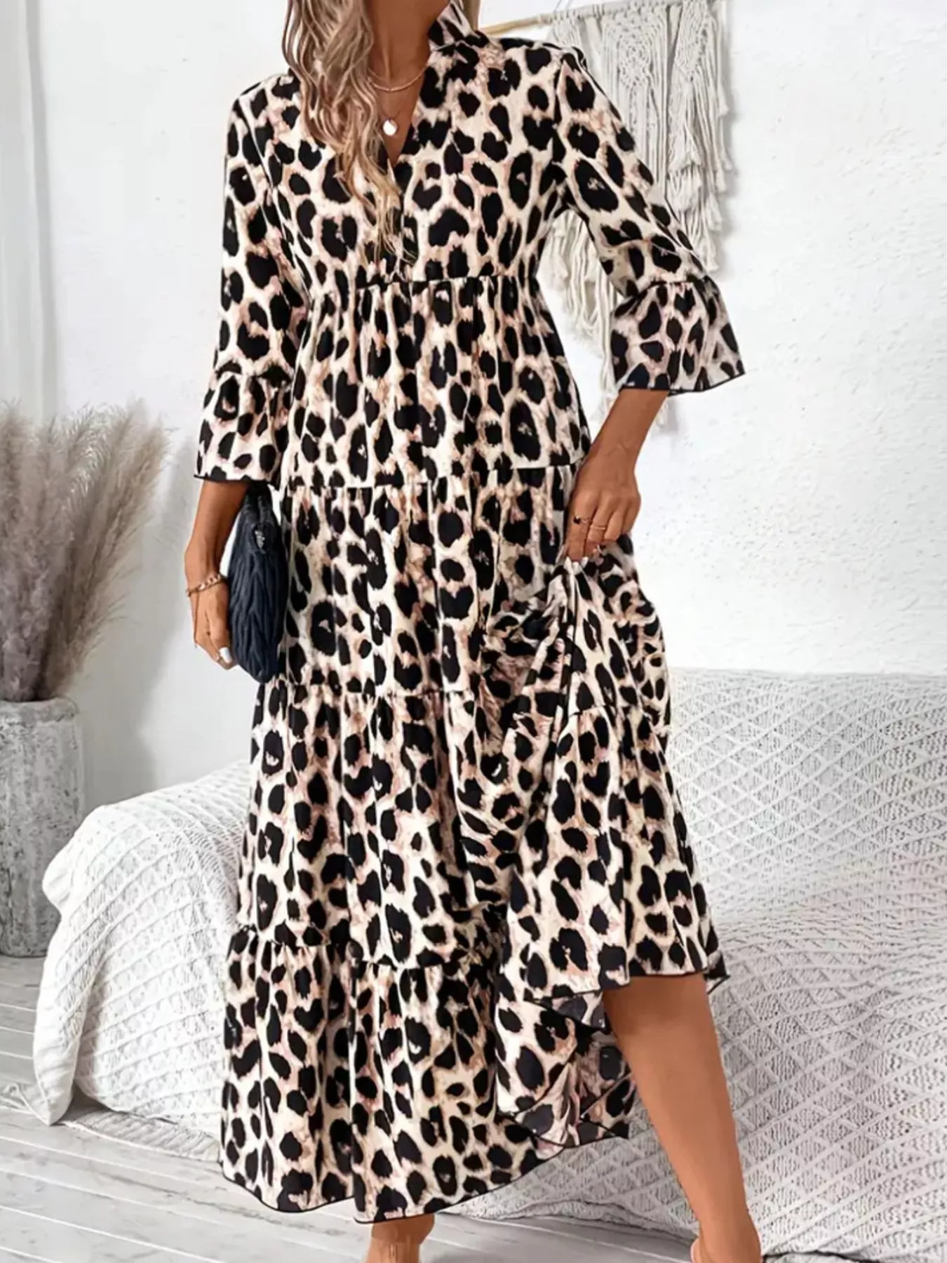 Leopard 3/4 Sleeve Midi Dress - Image 8