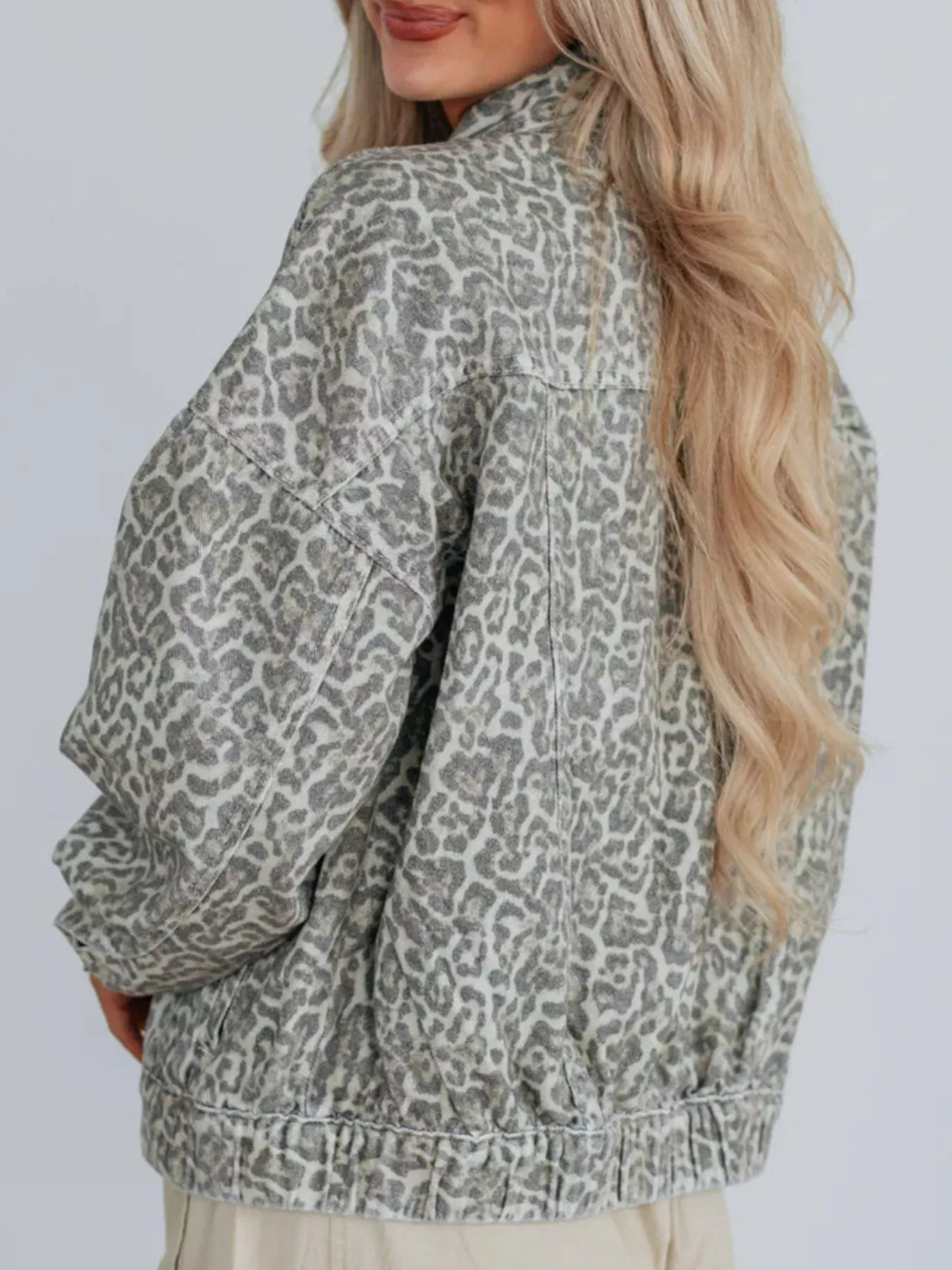 Leopard Button Up Denim Jacket - Image 2