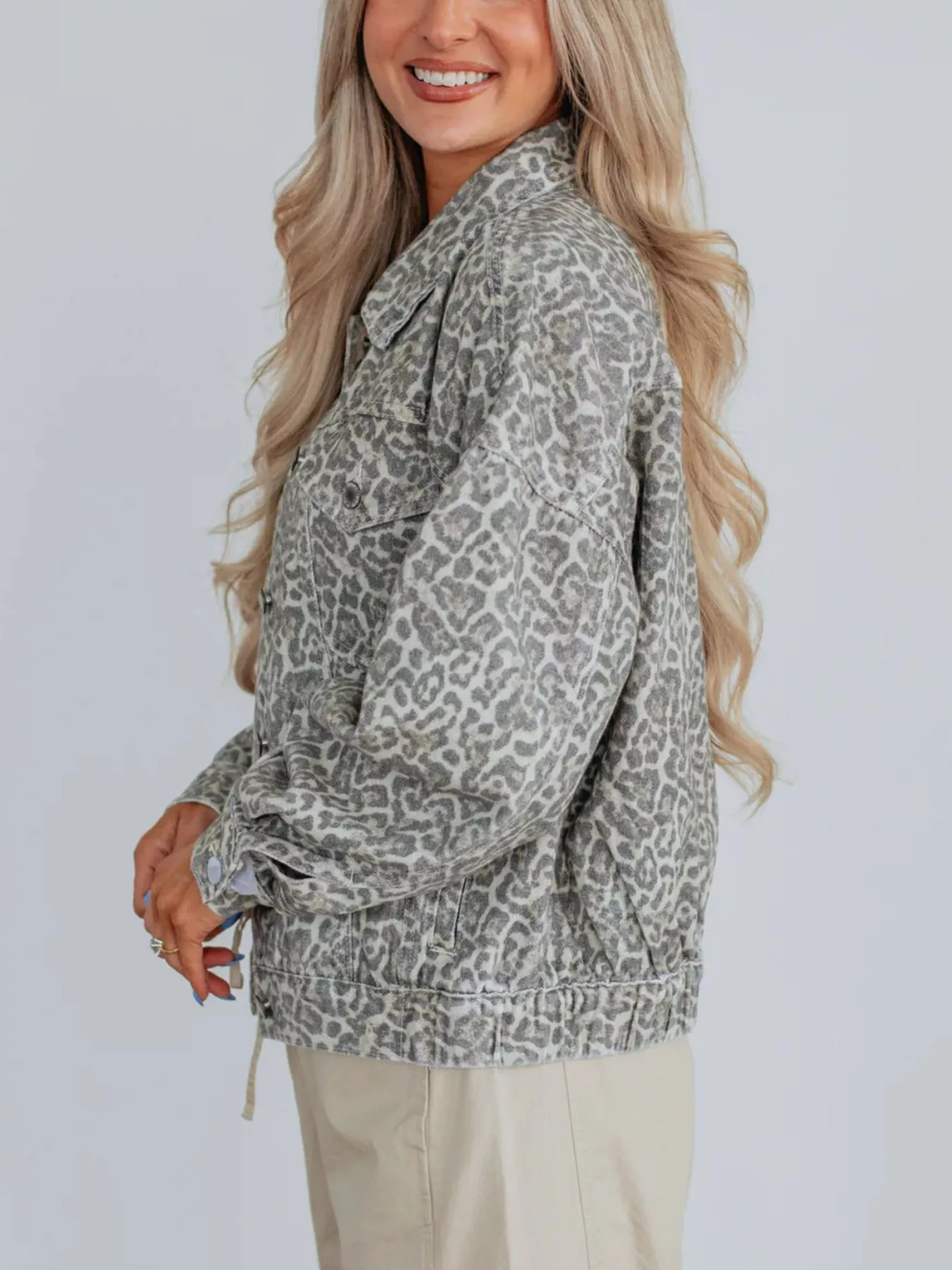 Leopard Button Up Denim Jacket - Image 3