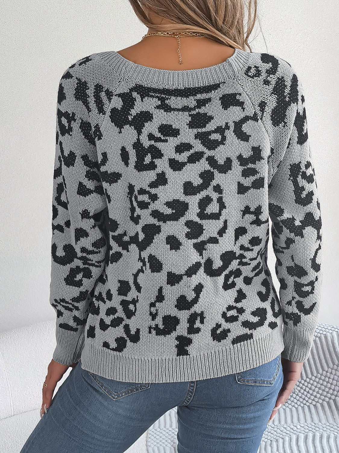 Leopard Buttoned Square Neck Sweater - Image 16