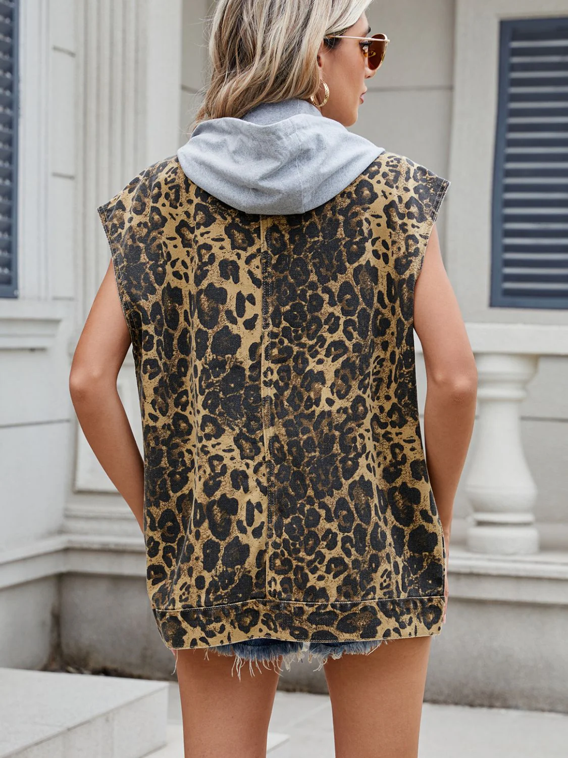 Leopard Buttton Up Denim Vest - Image 8