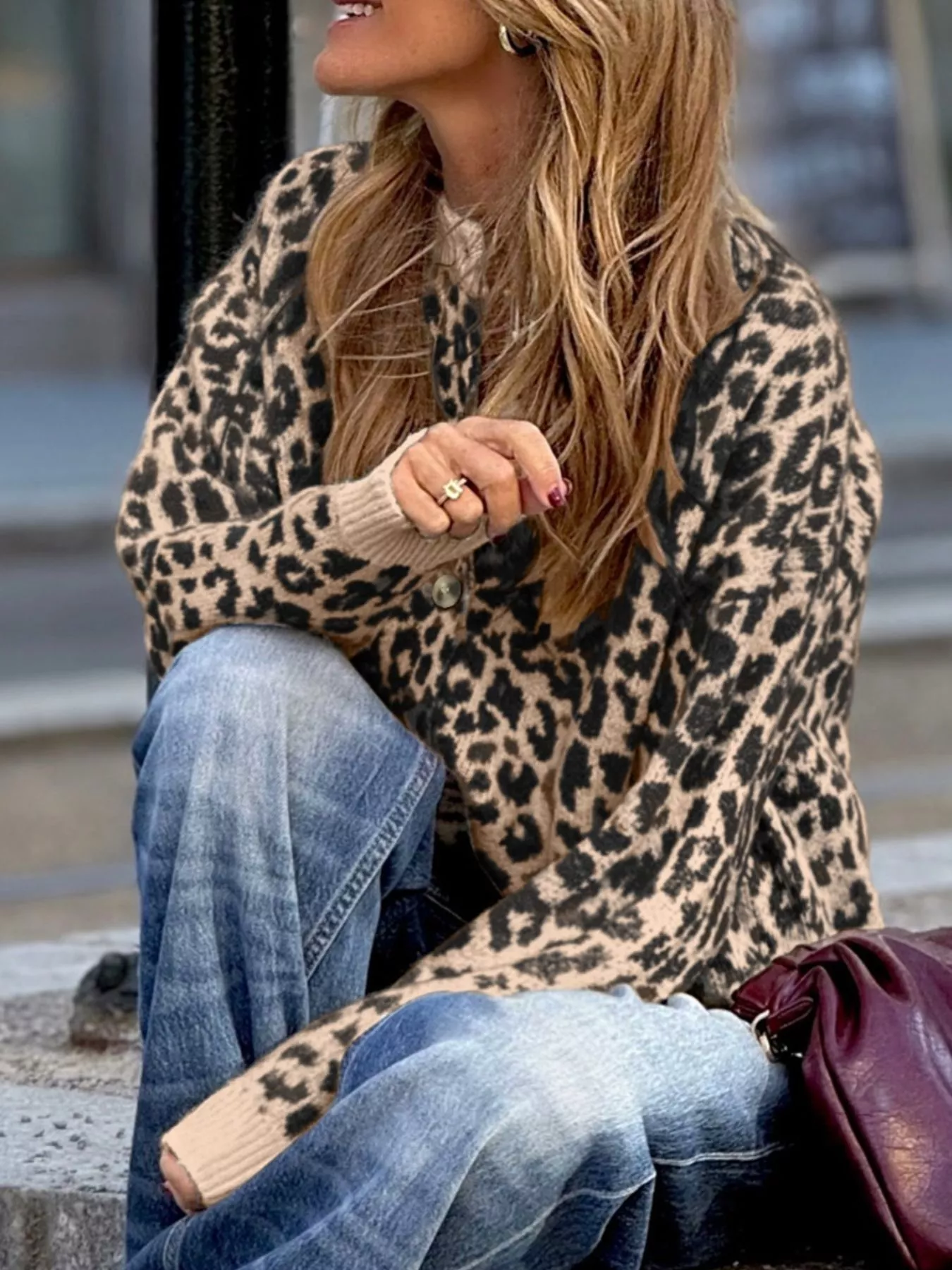 Leopard Drop Shoulder Chunky Knitted Cardigan - Image 13