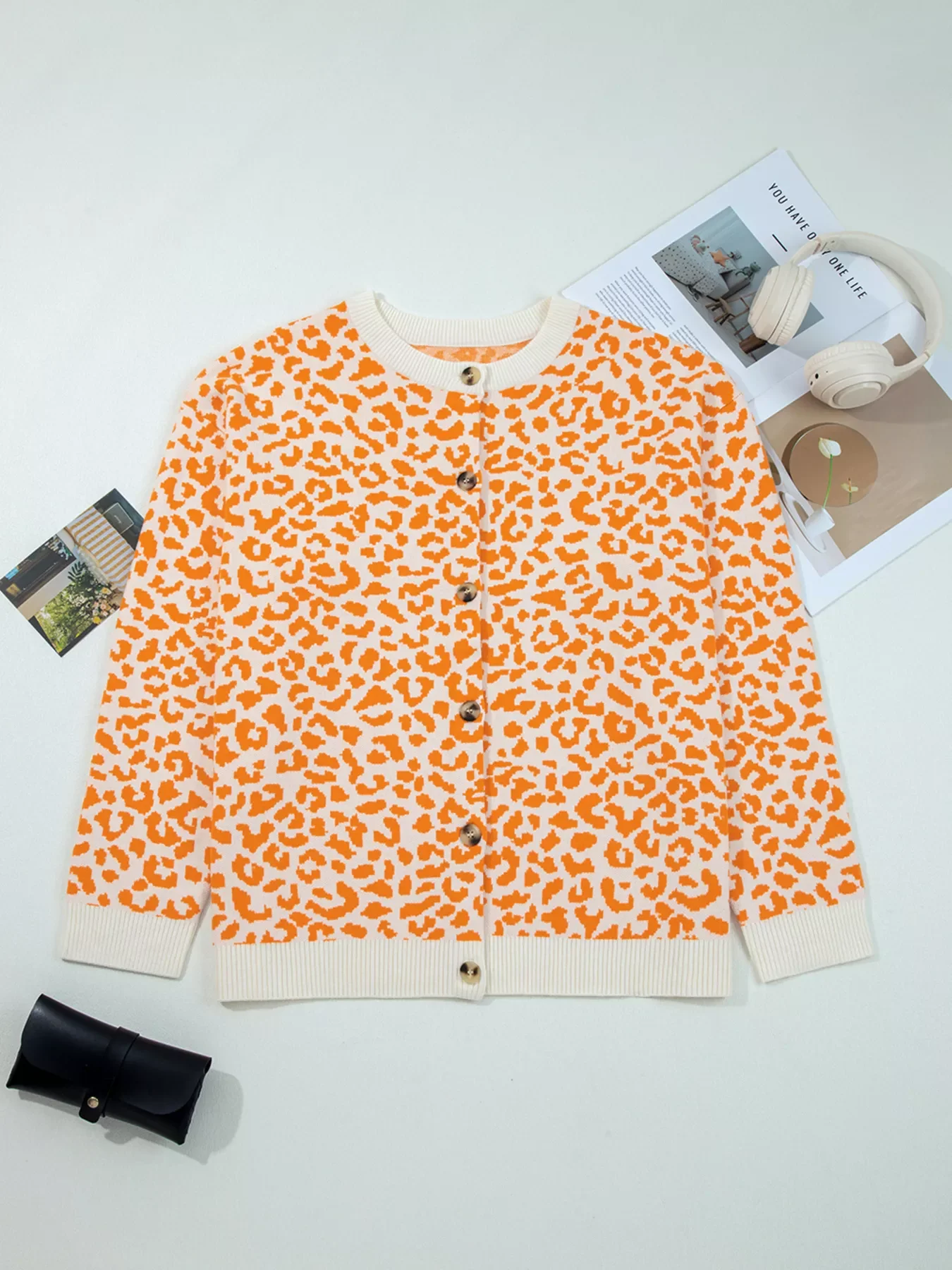 Leopard Drop Shoulder Chunky Knitted Cardigan - Image 3
