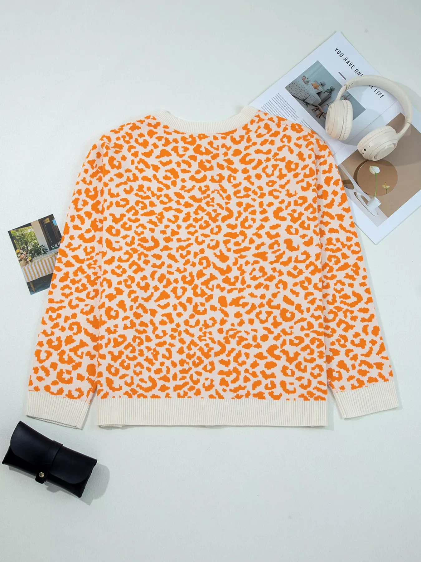 Leopard Drop Shoulder Chunky Knitted Cardigan - Image 4