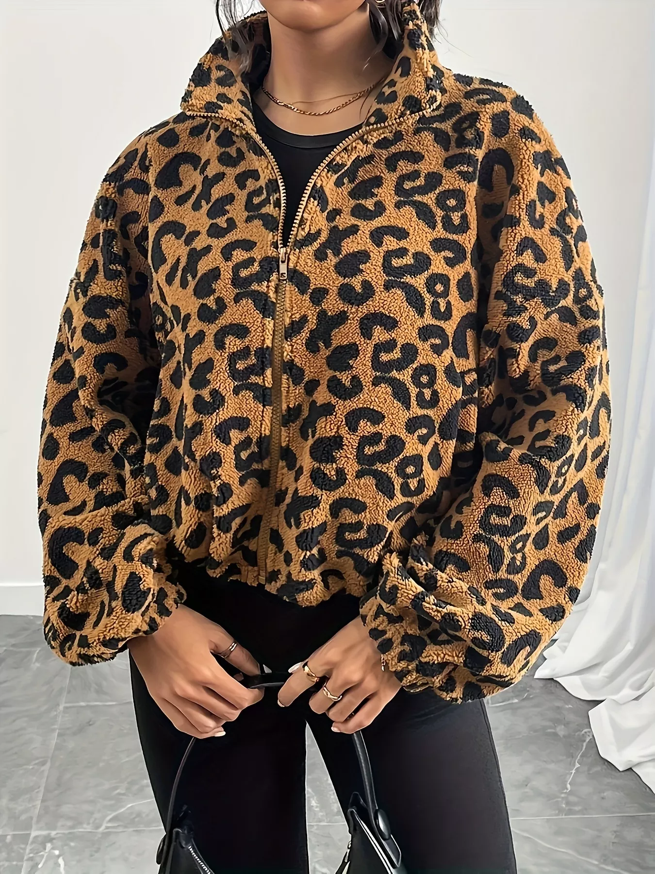 Leopard Fleece Zip-Up Jacket - Image 4