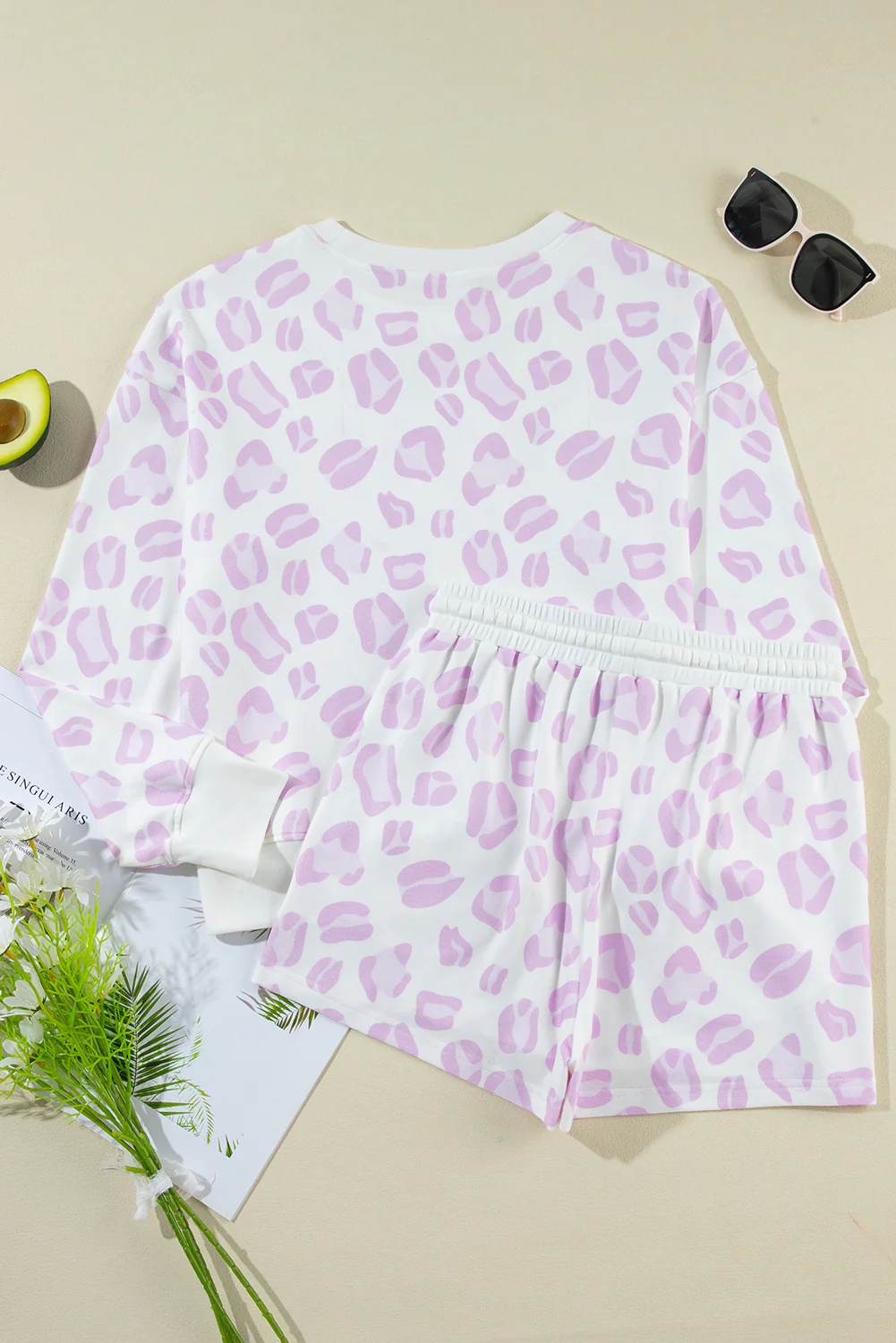 Leopard Long Sleeve Top and Drawstring Shorts Lounge Set - Image 7
