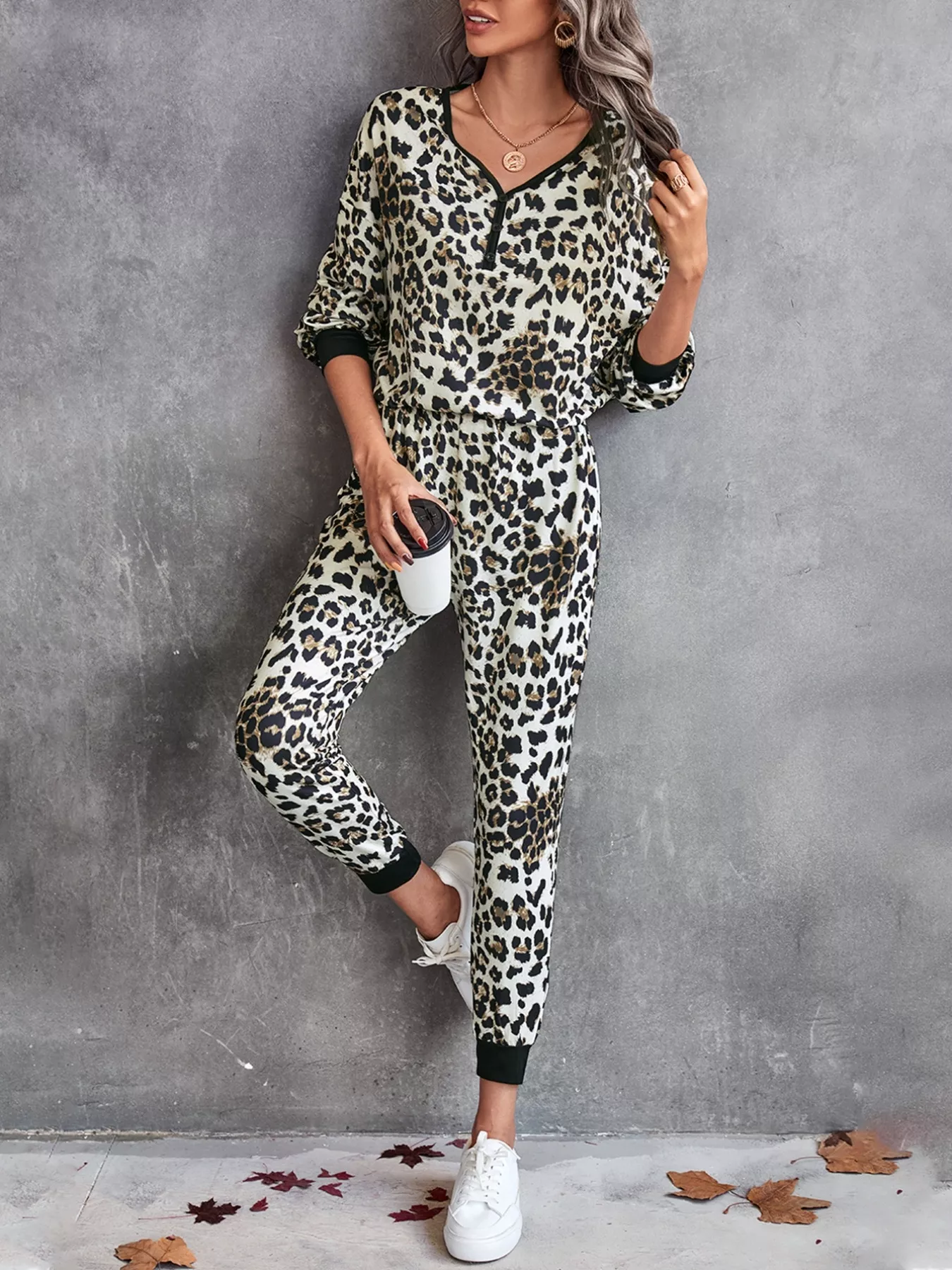 Leopard Long Sleeve Top and Pants Set - Image 2