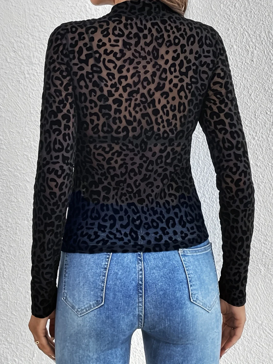 Leopard Mock Neck Long Sleeve Top - Image 2