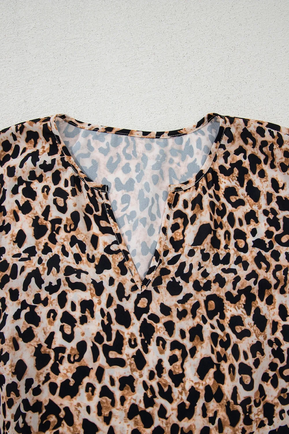Leopard Notched Half Sleeve Blouse - Image 5