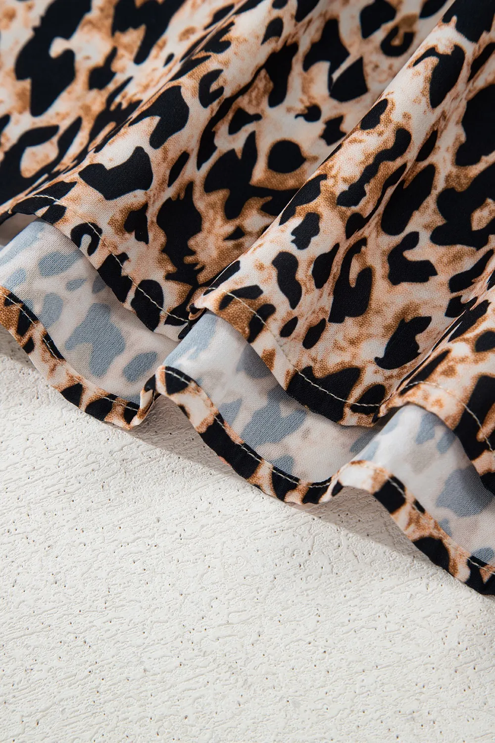 Leopard Notched Half Sleeve Blouse - Image 9