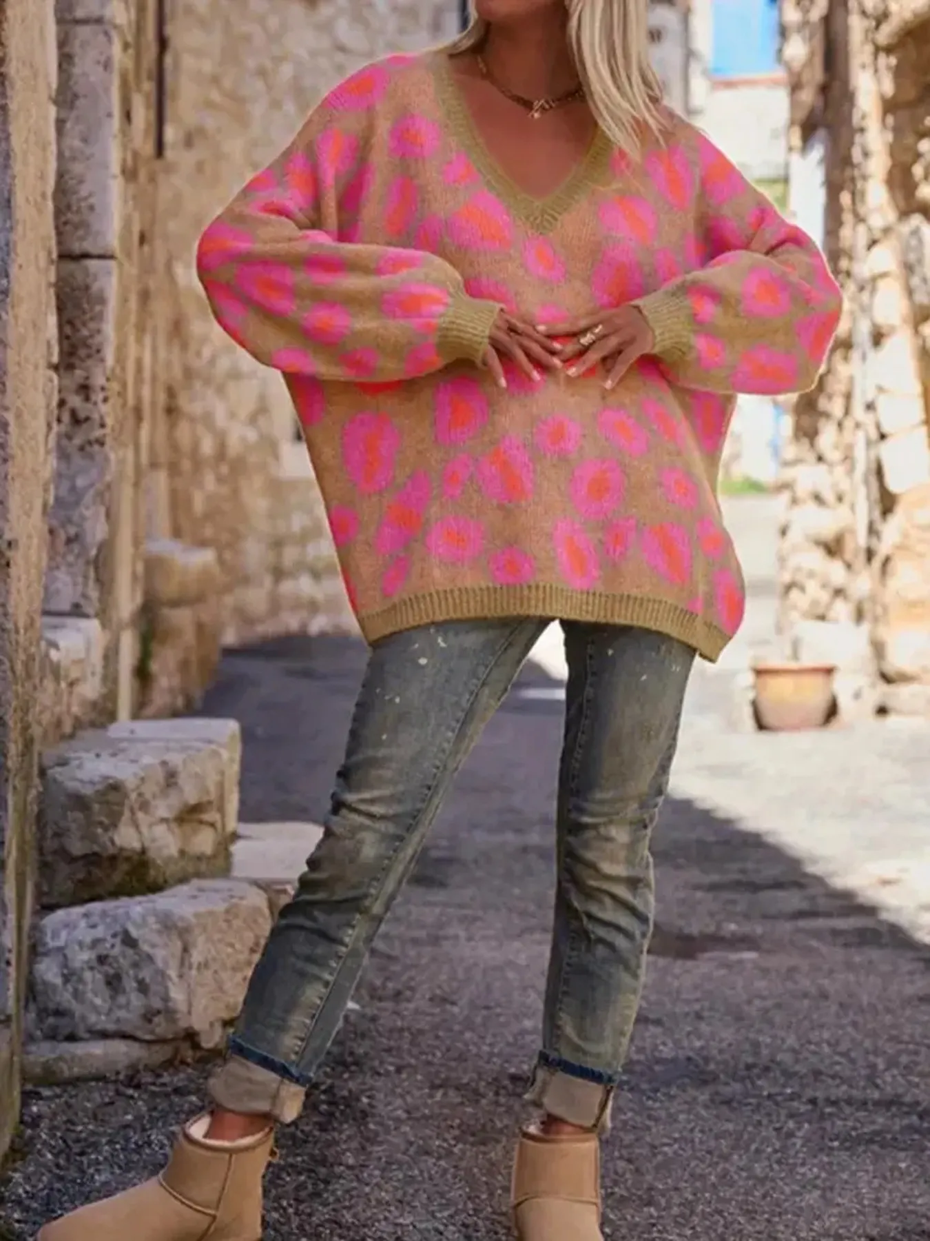 Leopard Oversized V-Neck Sweater - Image 4