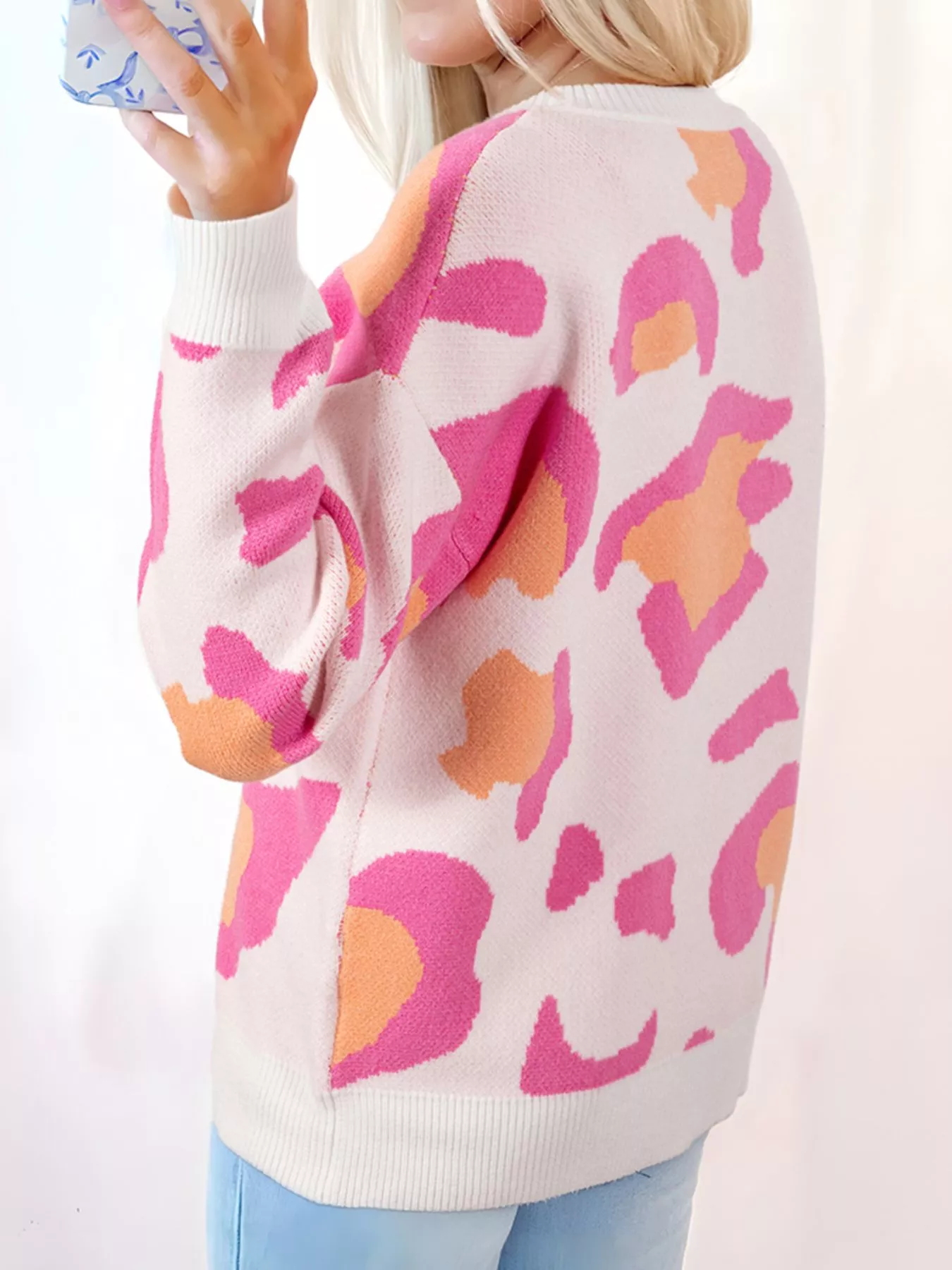 Leopard Print Drop Shoulder Baggy Sweater - Image 2