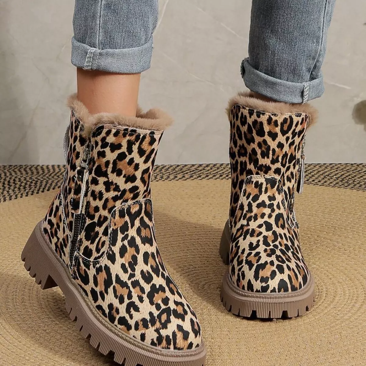 Leopard Print Fur Lined Ankle Boots - Image 2