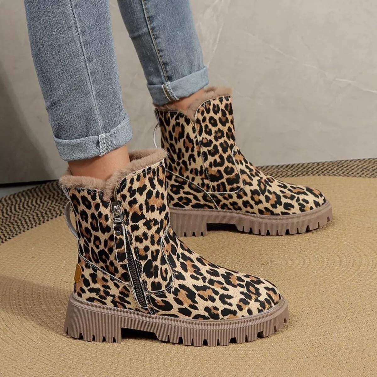 Leopard Print Fur Lined Ankle Boots - Image 3