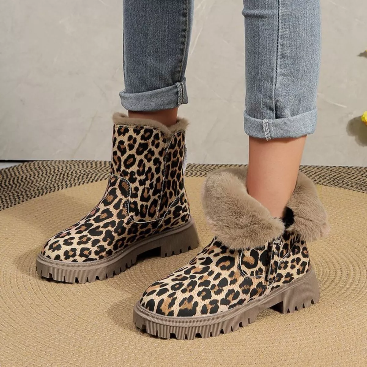 Leopard Print Fur Lined Ankle Boots - Image 4