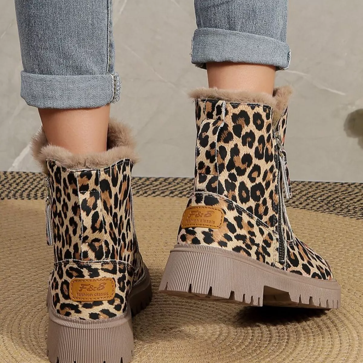 Leopard Print Fur Lined Ankle Boots - Image 5