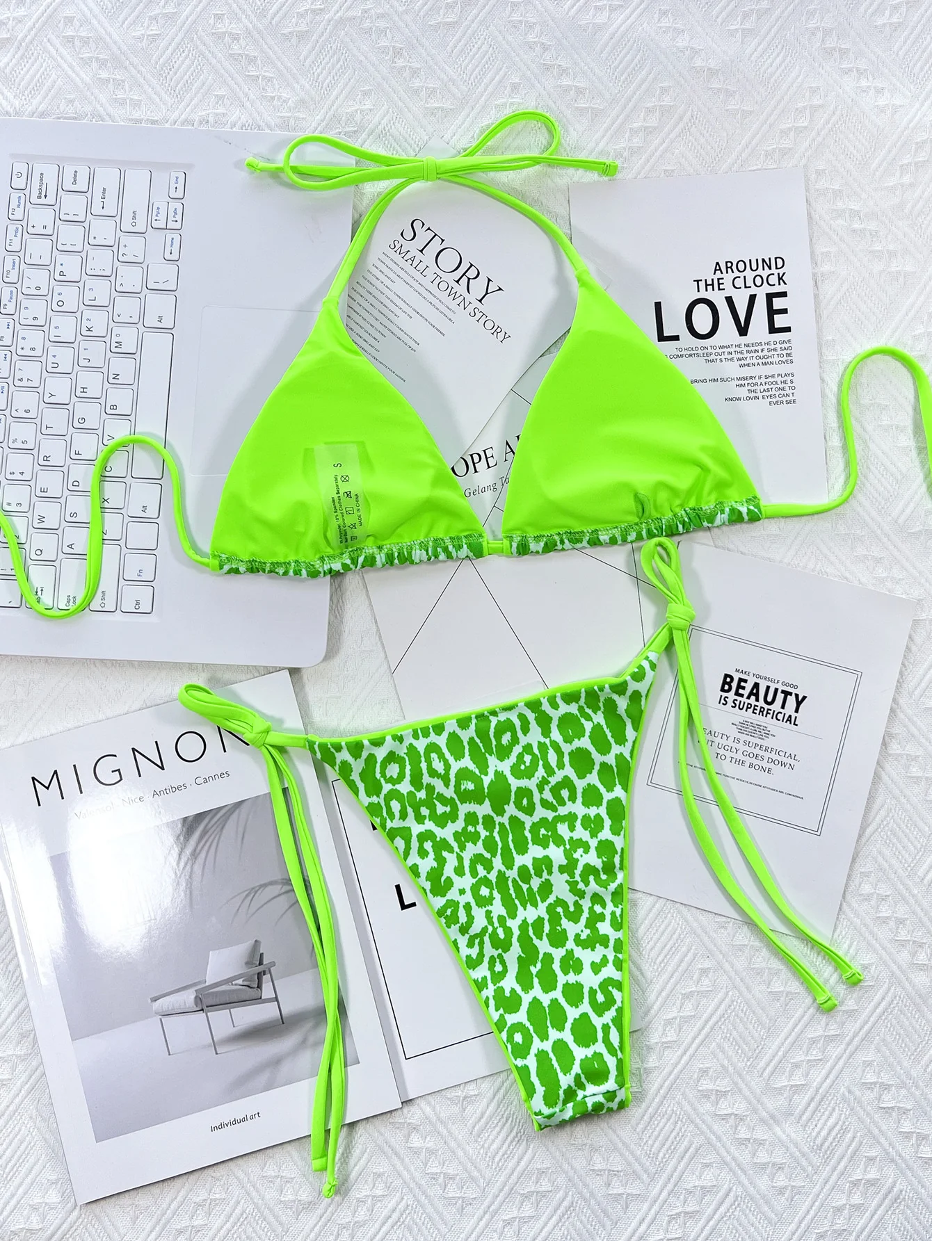 Leopard Print Halter Neck Tie Side Bikini Set - Image 11