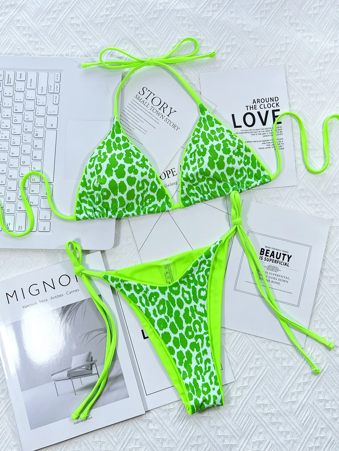 Leopard Print Halter Neck Tie Side Bikini Set - Image 12