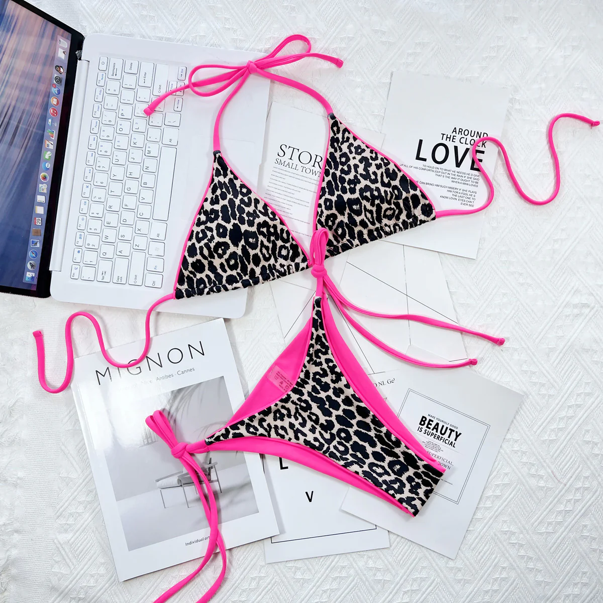 Leopard Print Halter Neck Tie Side Bikini Set - Image 25