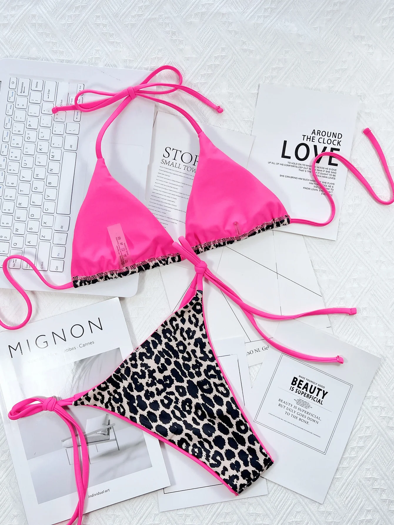 Leopard Print Halter Neck Tie Side Bikini Set - Image 26