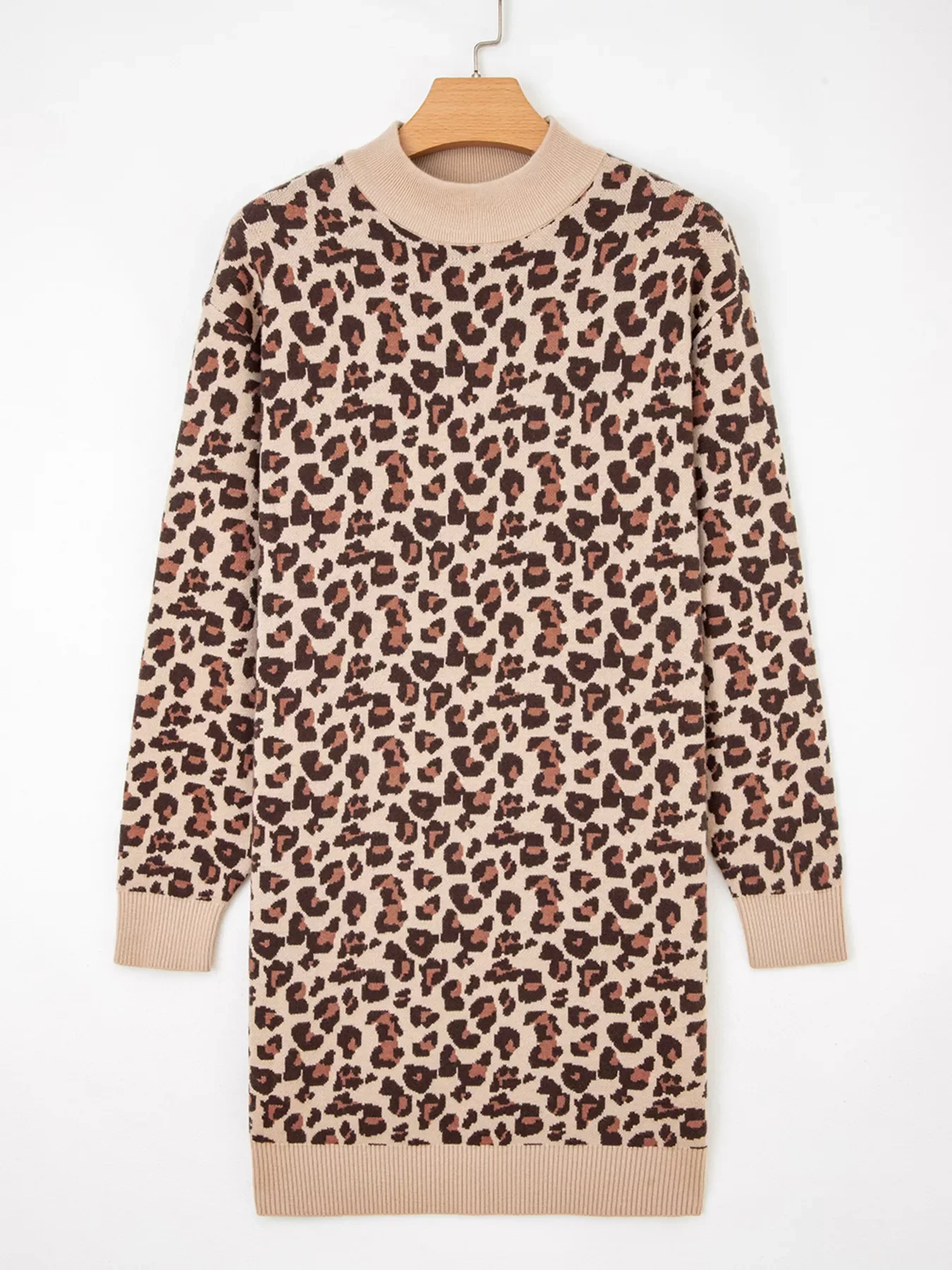 Leopard Print High Neck Shift Mini Sweater Dress - Image 3