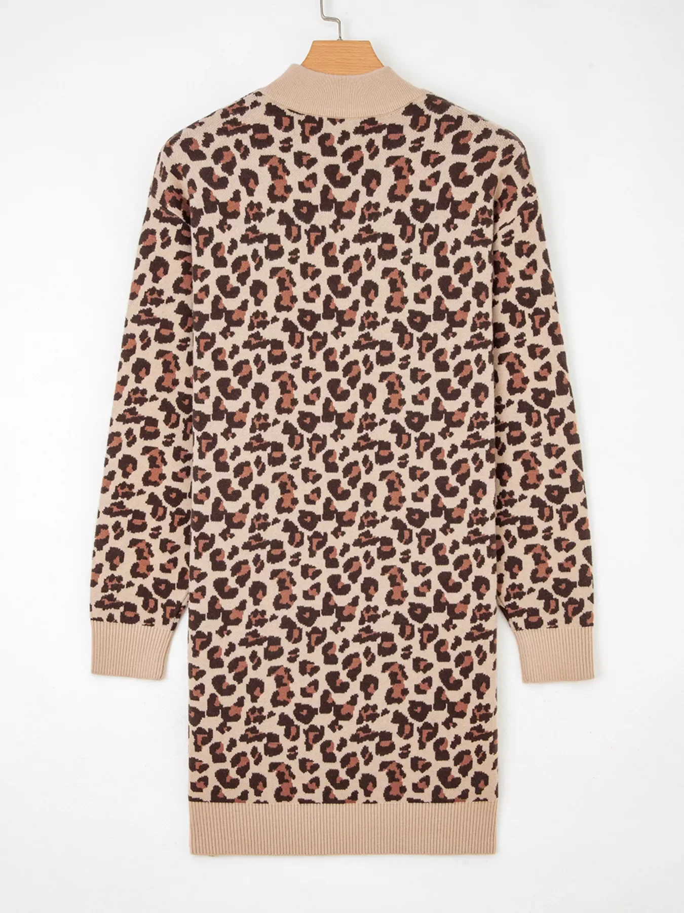 Leopard Print High Neck Shift Mini Sweater Dress - Image 4