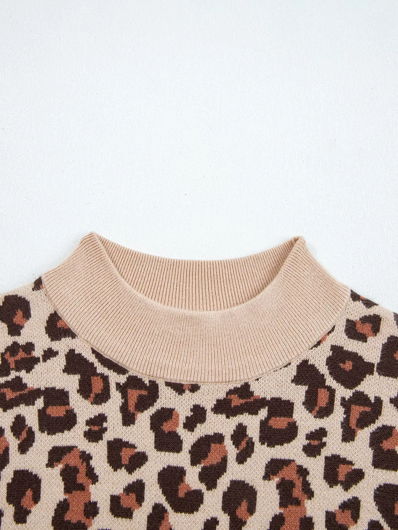 Leopard Print High Neck Shift Mini Sweater Dress - Image 5