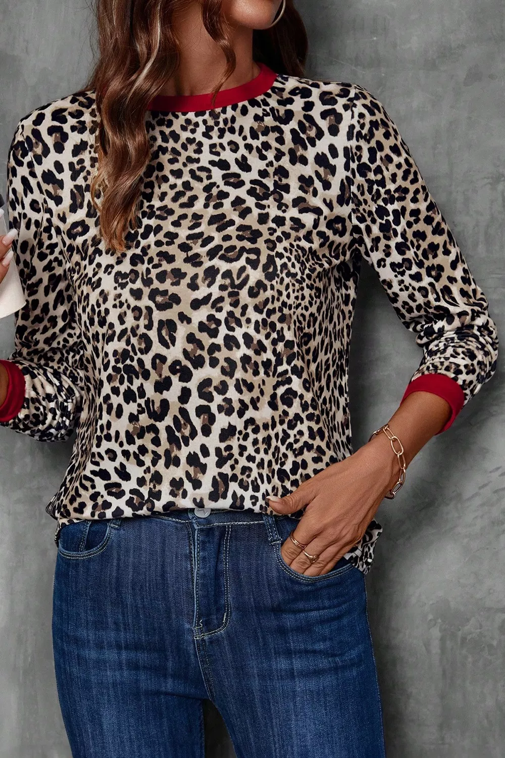 Leopard Print Long Sleeve Blouse - Image 4