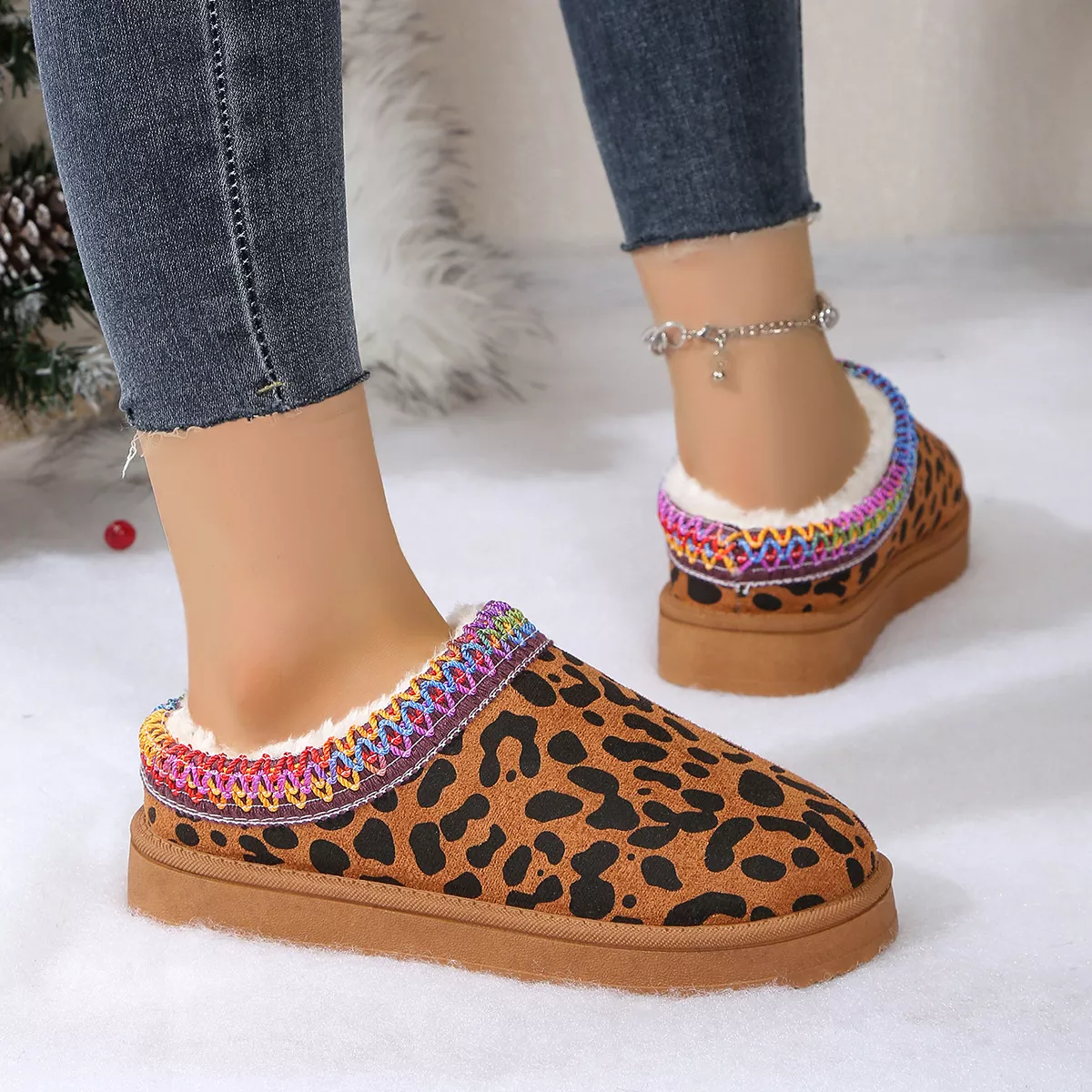 Leopard Print Plush Lined Warm Slip-Ons - Image 14