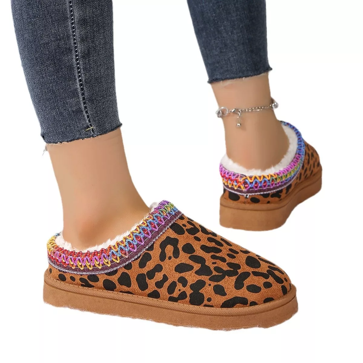 Leopard Print Plush Lined Warm Slip-Ons - Image 4