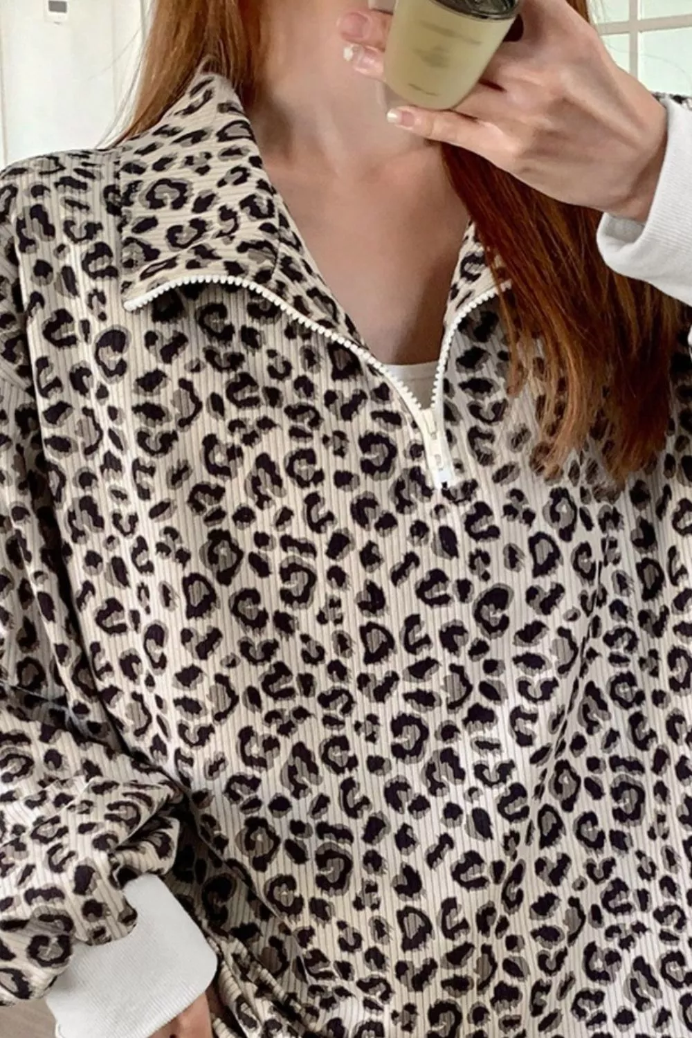 Leopard Print Quarter-Zip Sweatshirt - Image 2