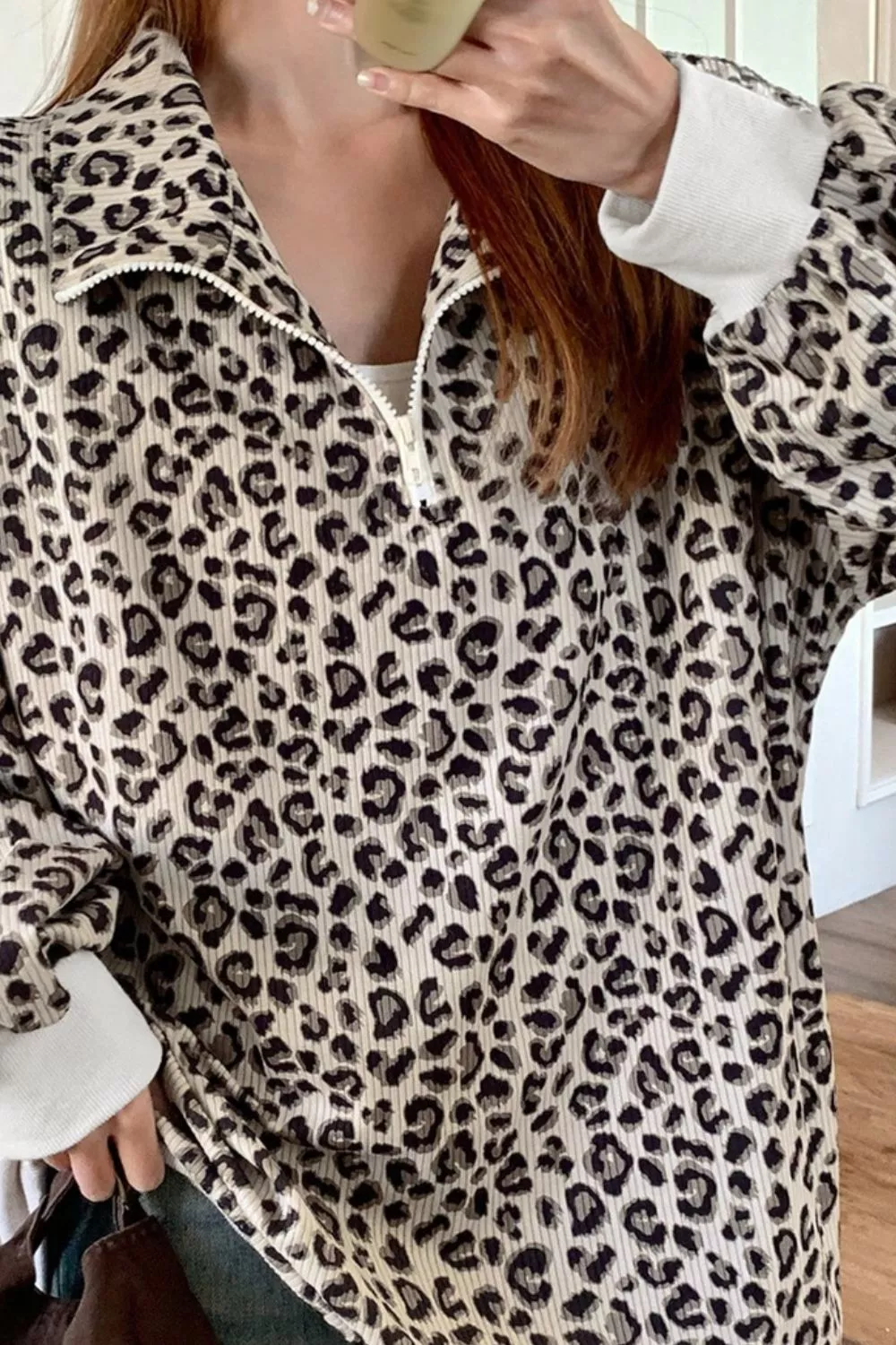 Leopard Print Quarter-Zip Sweatshirt - Image 3