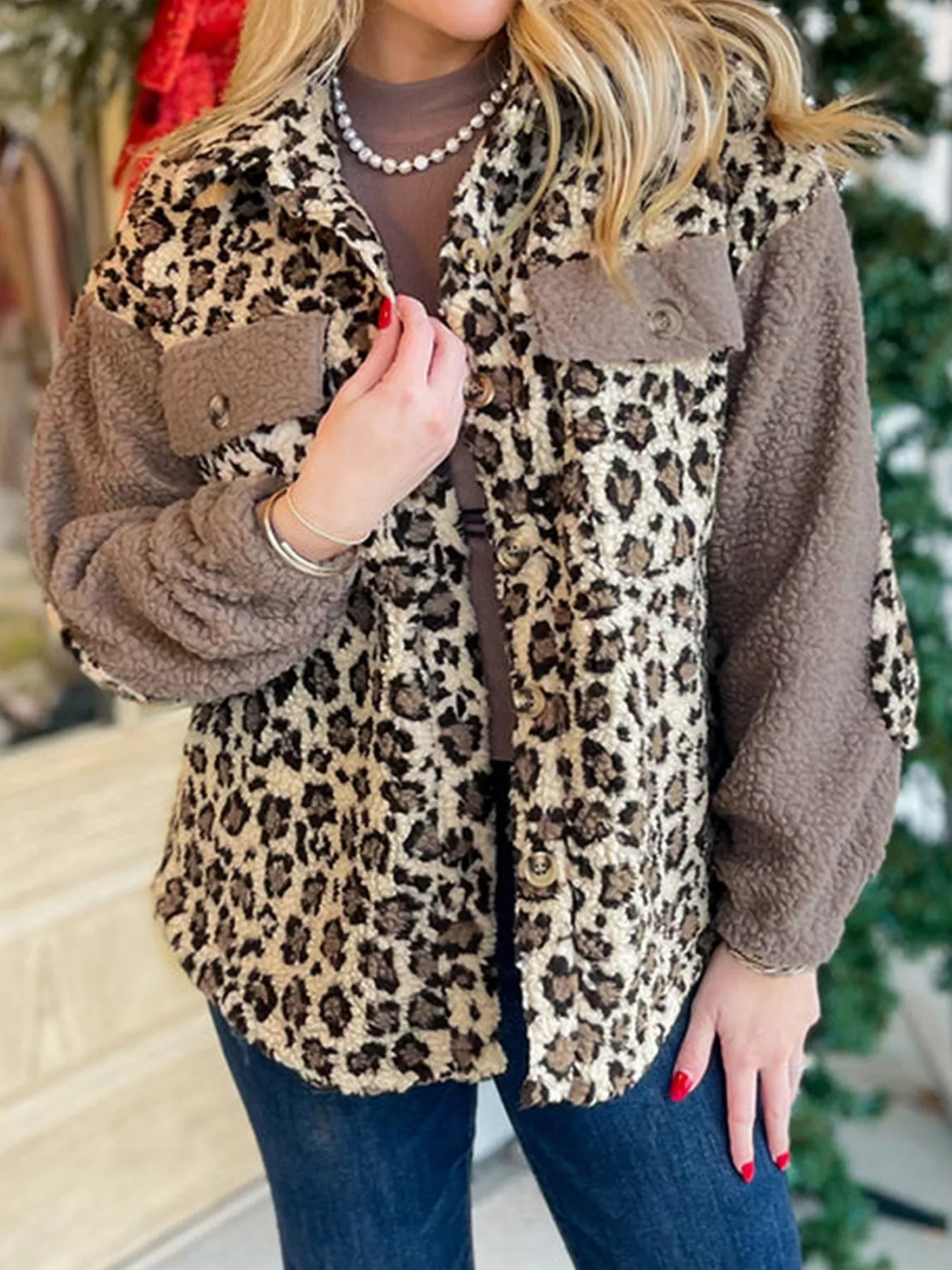 Leopard Print Teddy Fleece Jacket - Image 2