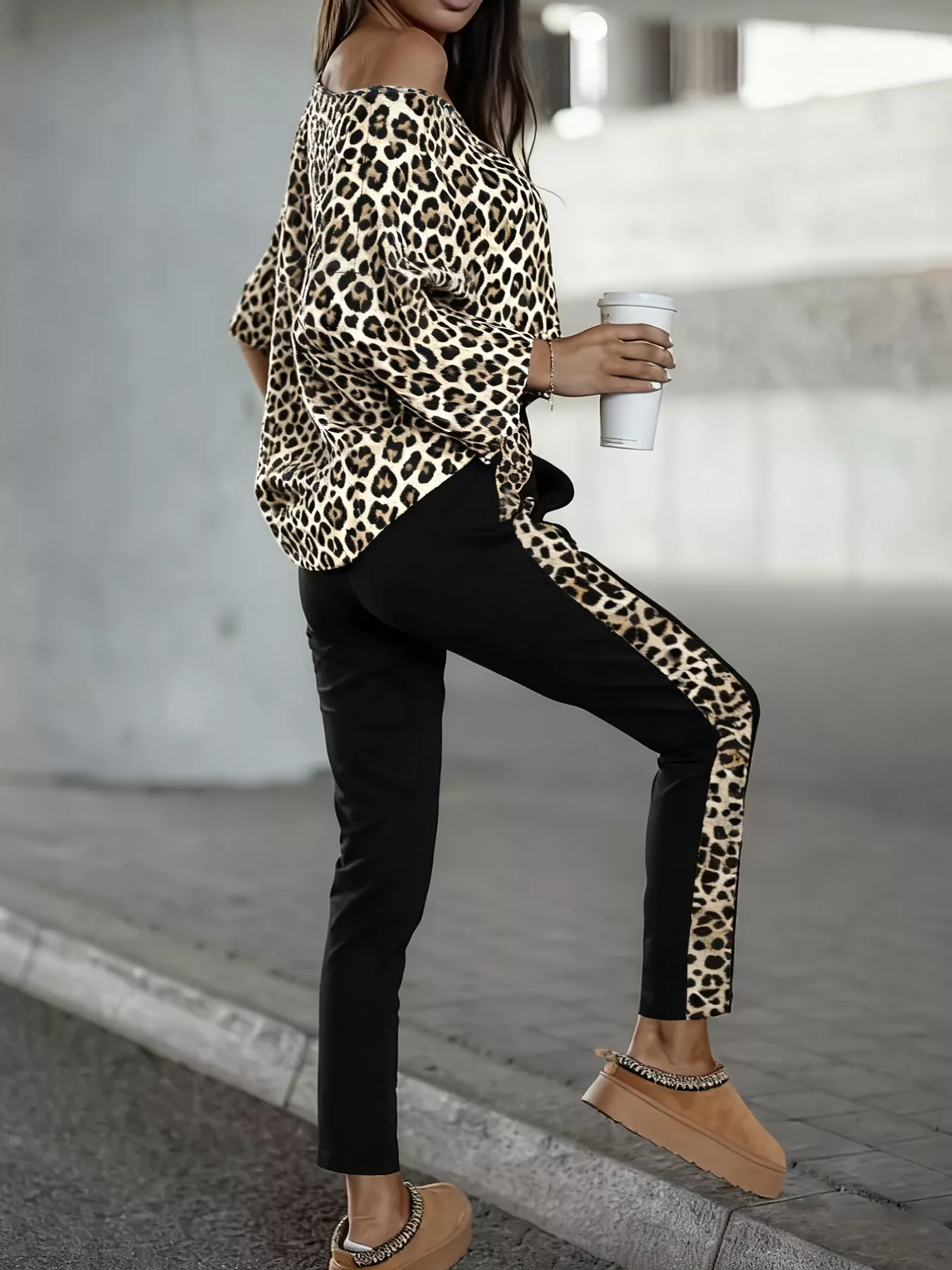 Leopard Print Top and Pants Set - Image 2