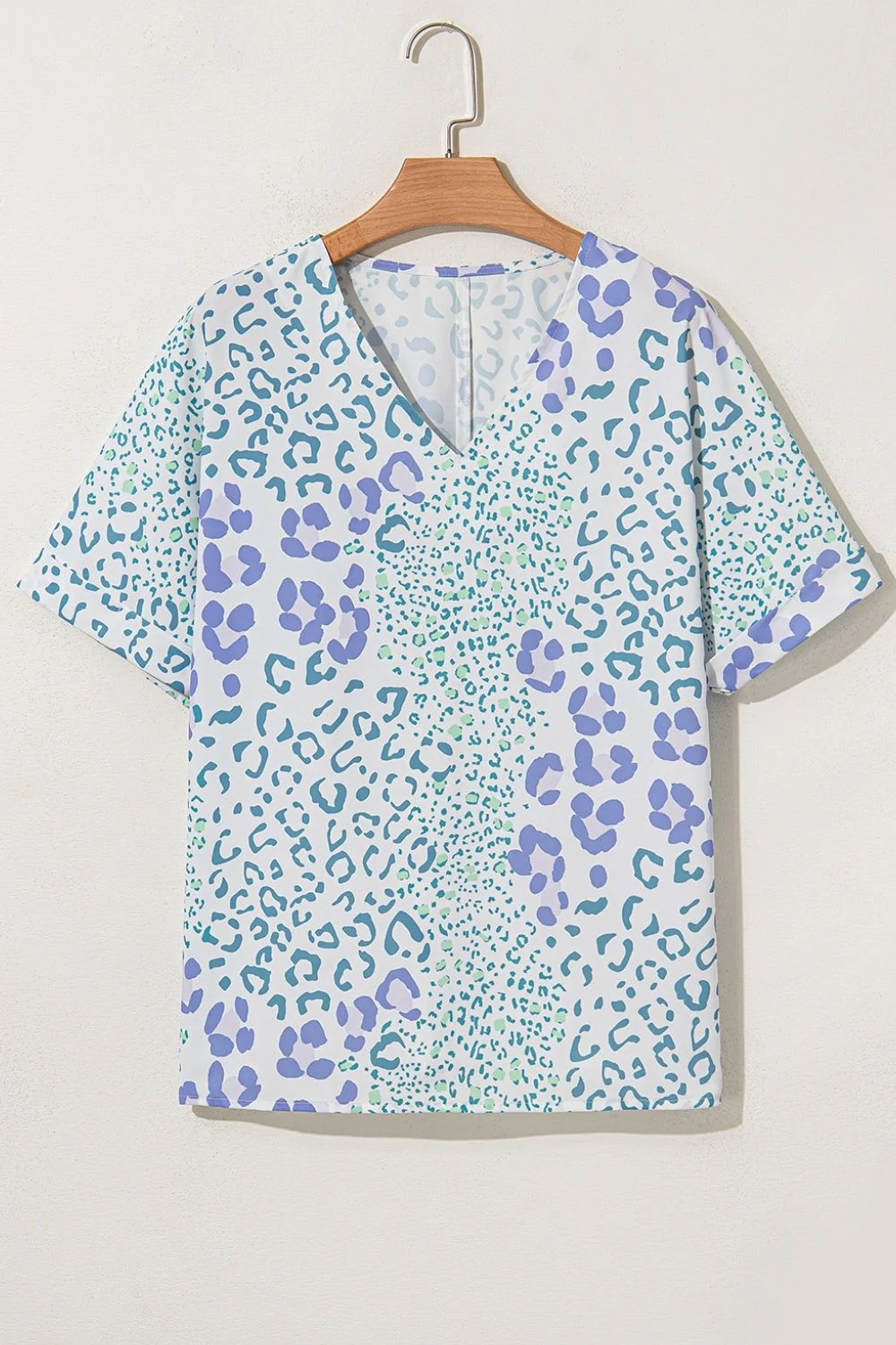 Leopard Print V Neck Short Sleeve Blouse - Image 2