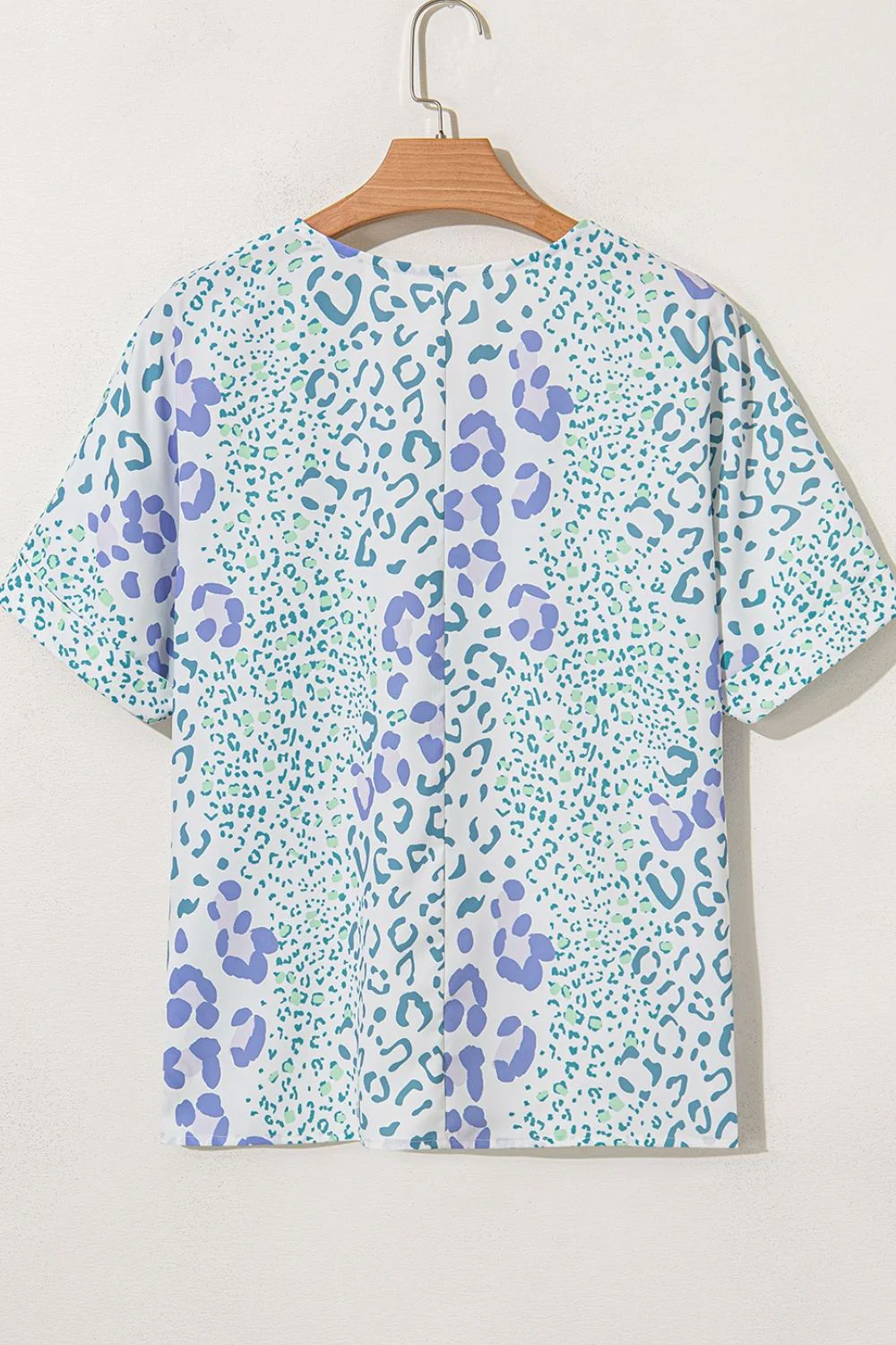 Leopard Print V Neck Short Sleeve Blouse - Image 3