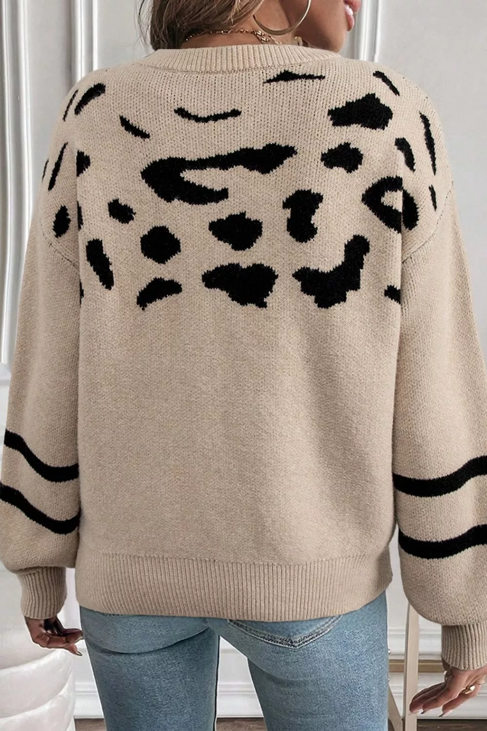 Leopard Round Neck Dropped Shoulder Sweater - Image 2