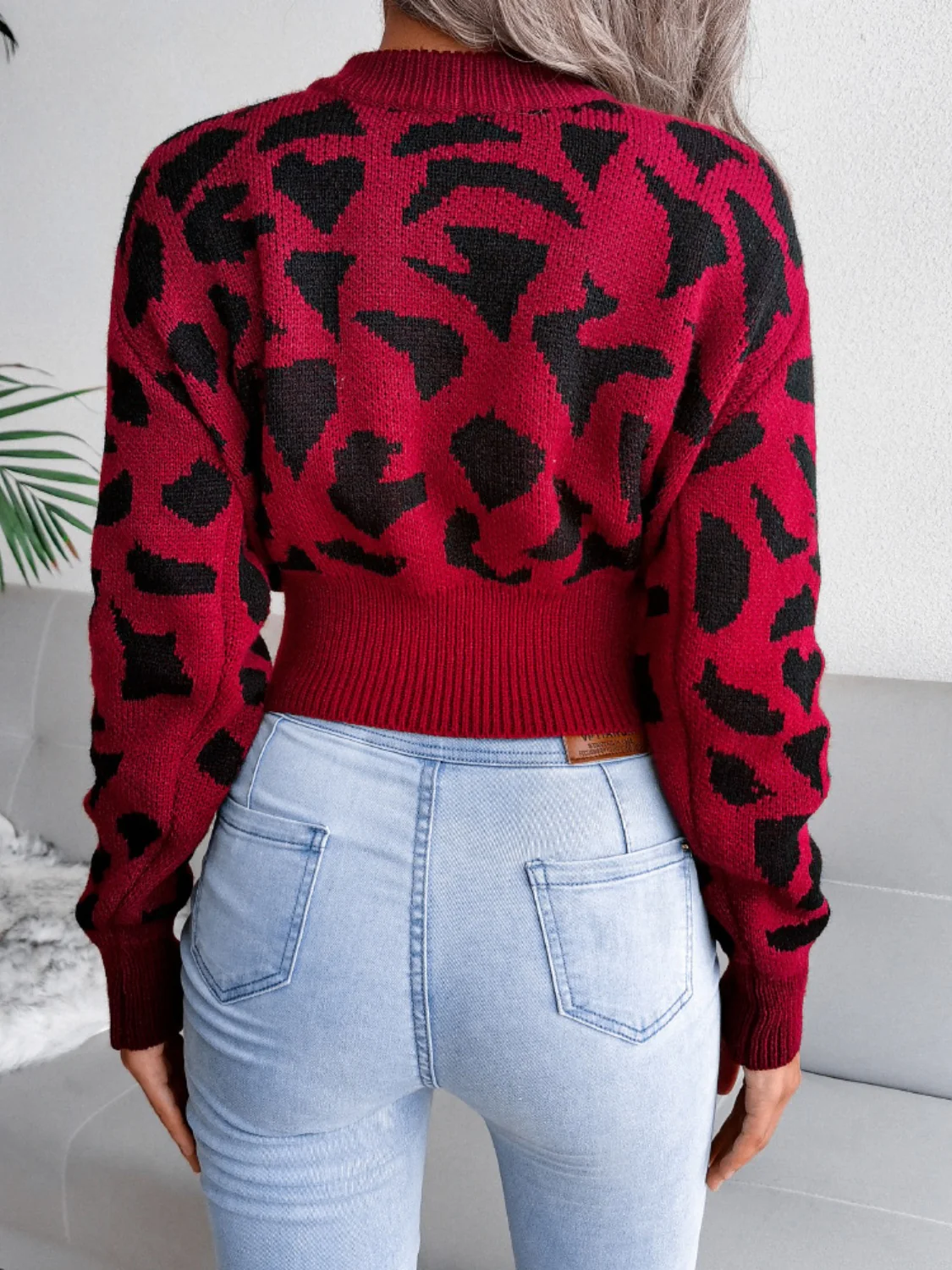 Leopard Round Neck Dropped Shoulder Sweater - Image 3